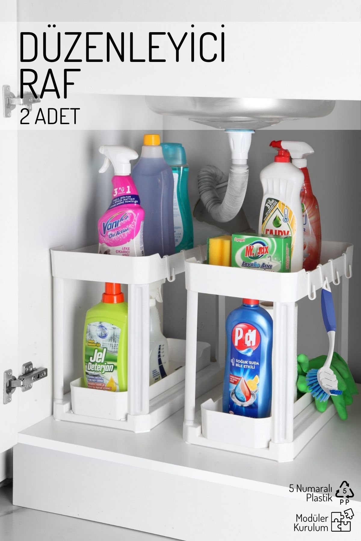 Nandy Home 2'Li Set İki Katlı Fonksiyonel Düzenleyici – Dolap, Evye Altı, Tezgah Üstü BEYAZ
