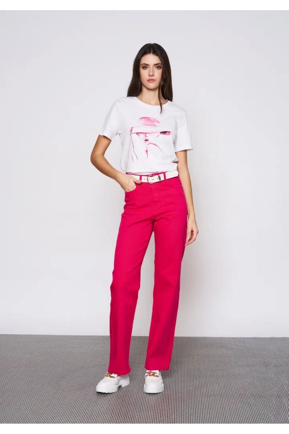EUROFASHION Fuşya Emma Denim Pantolon