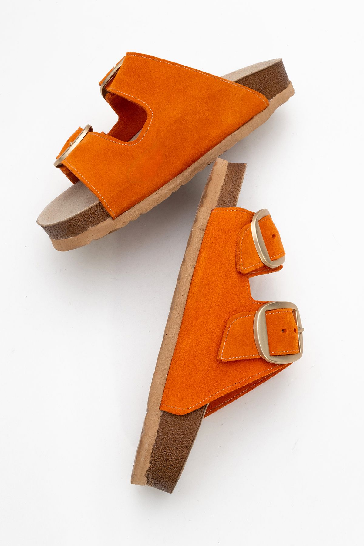 Ataköy Ayakkabı-Women's Leather Double Buckle Slippers 6