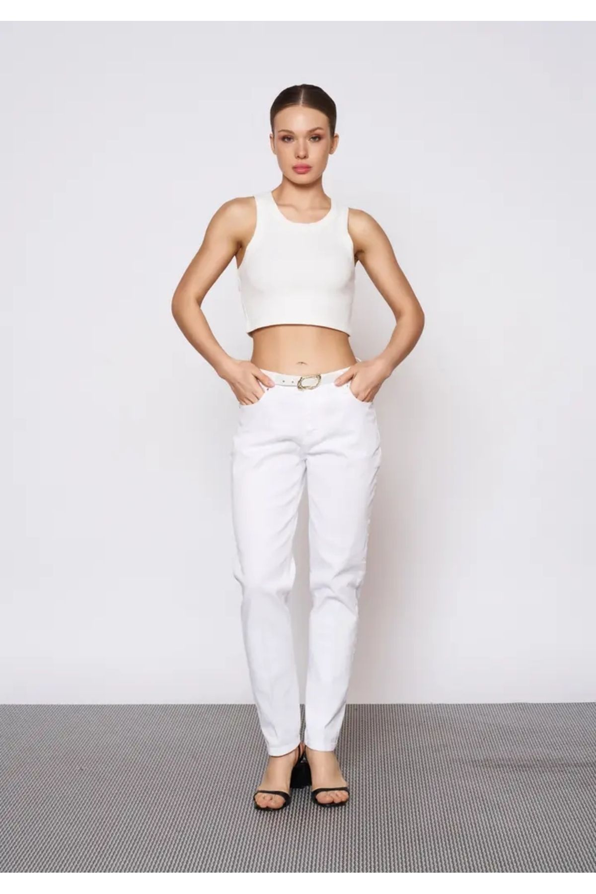 EUROFASHION Beyaz Relax Fit Denim Pantolon