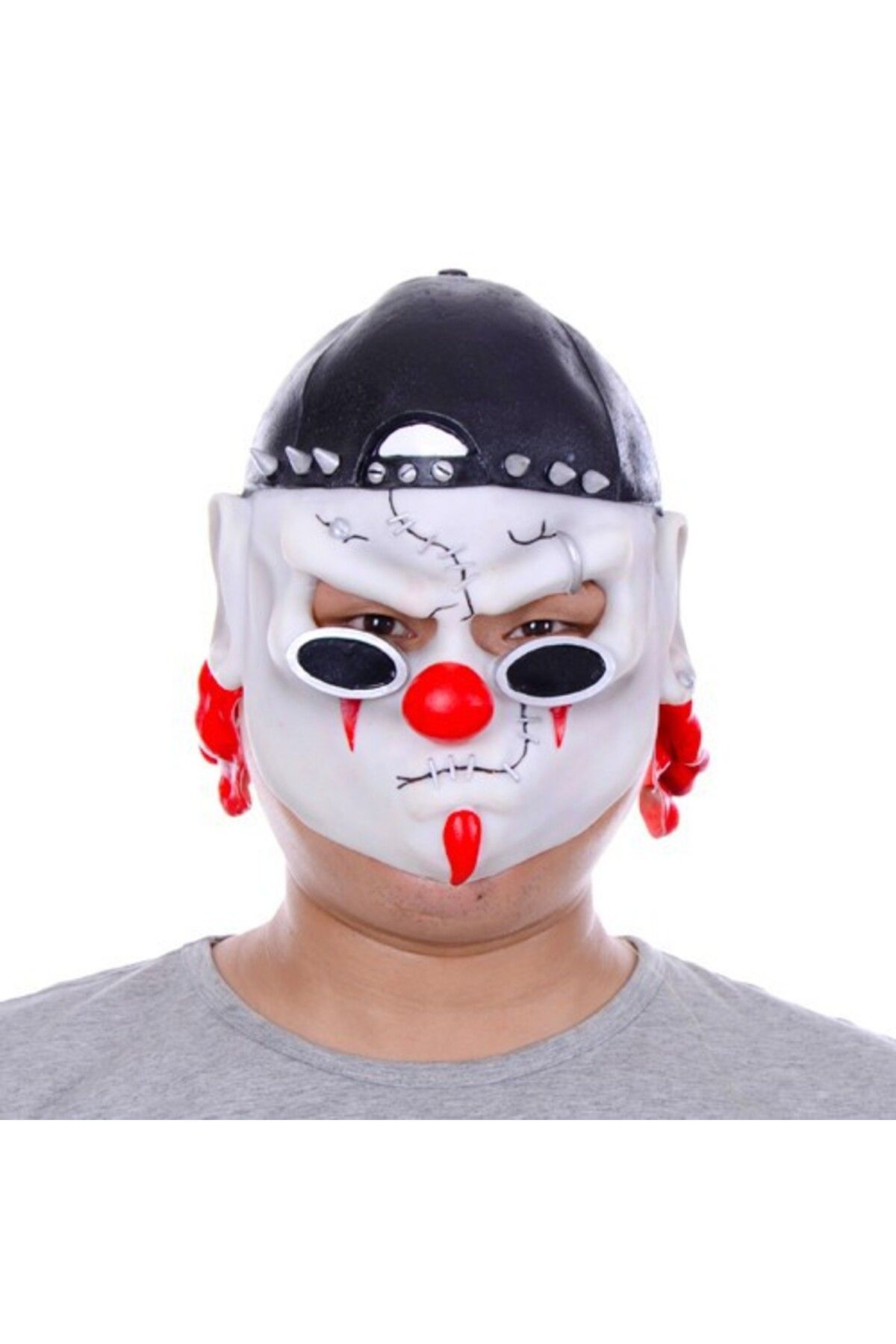 Serero Parti Aksesuar Lateks Şapkalı Gözlüklü Beyaz Maske