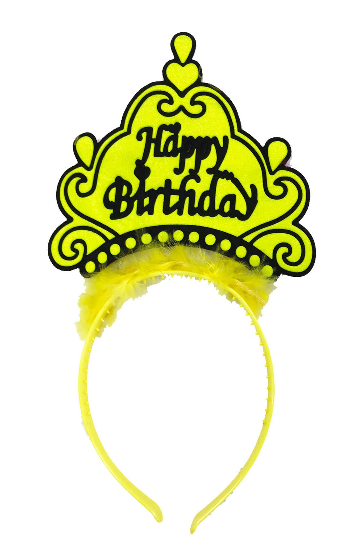 Serero Parti Happy Birthday Yazılı Neon Sarı Renk Doğum Günü Tacı