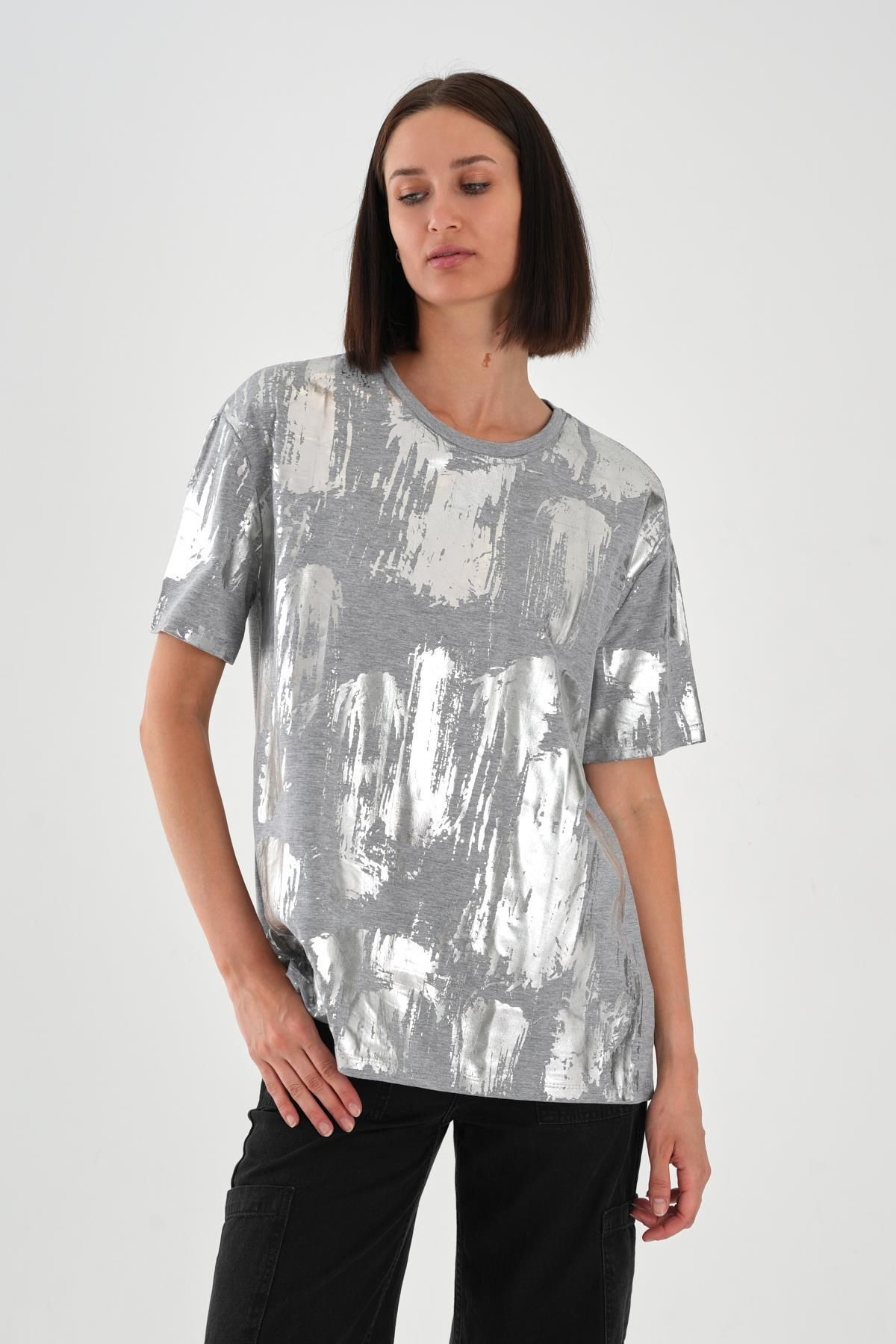 ALEXANDERGARDI Parlak Baskılı Bisiklet Yaka Kadın T-shirt