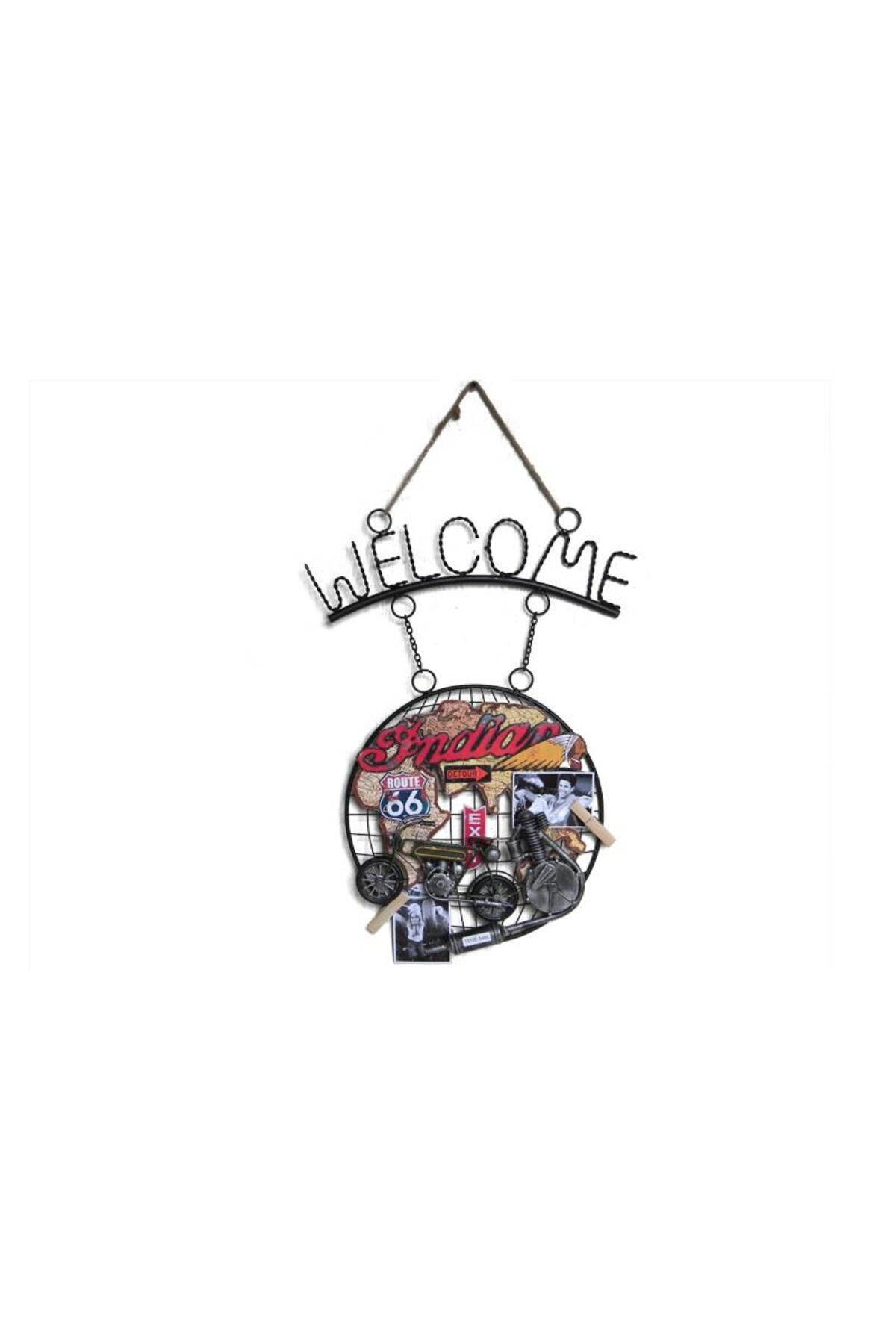 Serero Dekoratif Metal Kapı Welcome Motosiklet Dekorlu Hediyelik