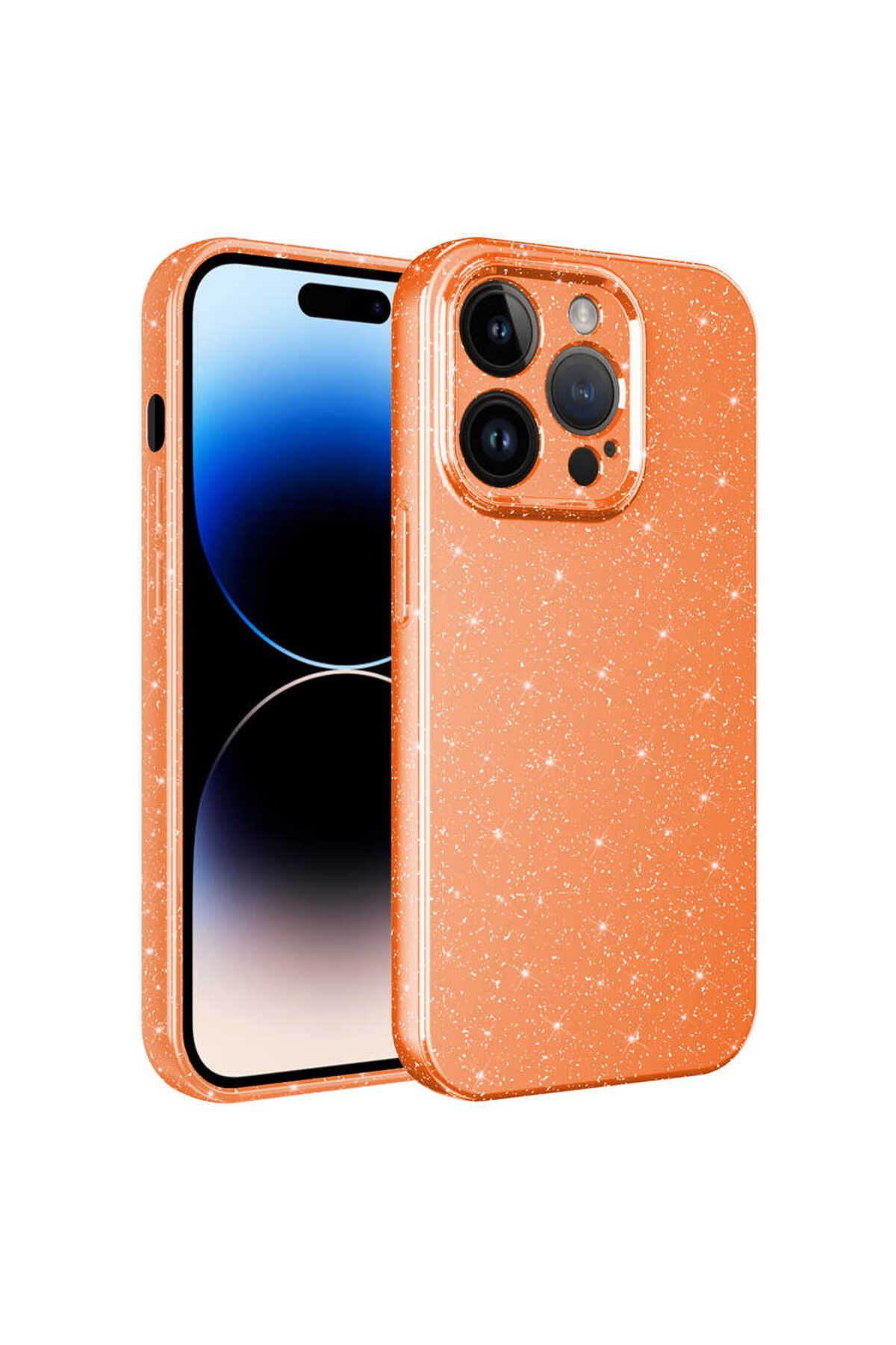 halkhouse Apple iPhone 14 Pro Kılıf Kamera Korumalı Simli Lüks Esnek Slikon Kotno Kapak