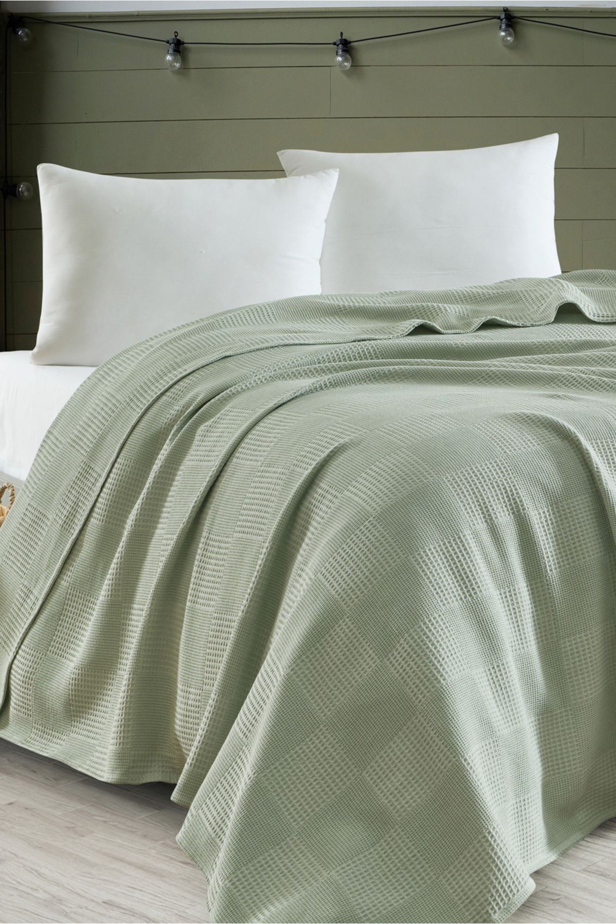 Eponj Home Çift Kişilik %100 Pamuk Pike Örtü 200x230 cm – Karo Desenli ÇağlaYeşili – Weave Serisi