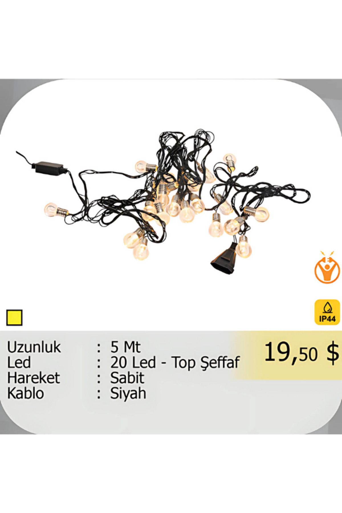 ELKHOUSE ElektrikHouse LED Peri Işığı 20 Led - Top Şeffaf 5 Metre