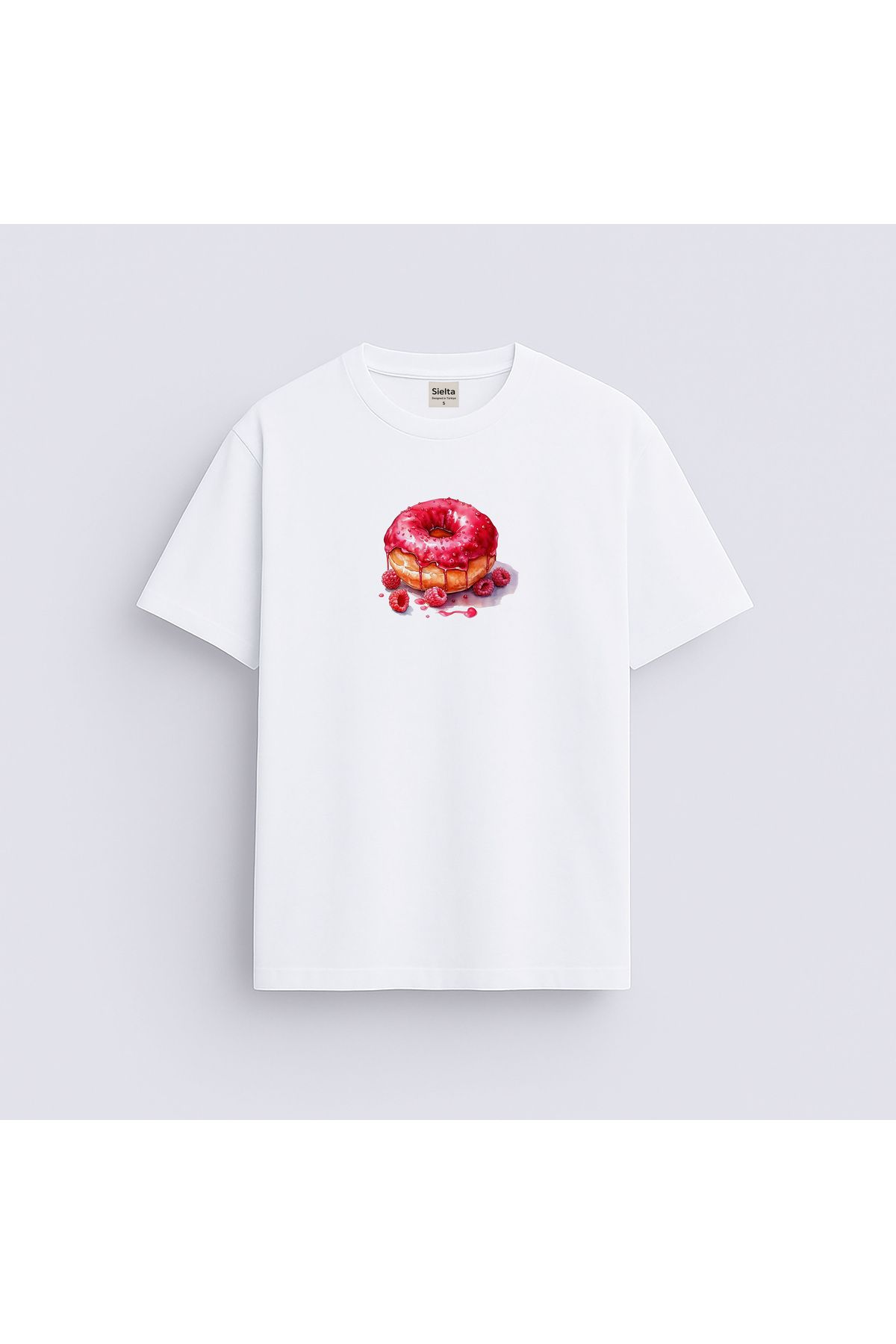 sielta Meyveli Donut Baskılı Unisex Kadın Erkek Bisiklet Yaka T-shirt Tişört