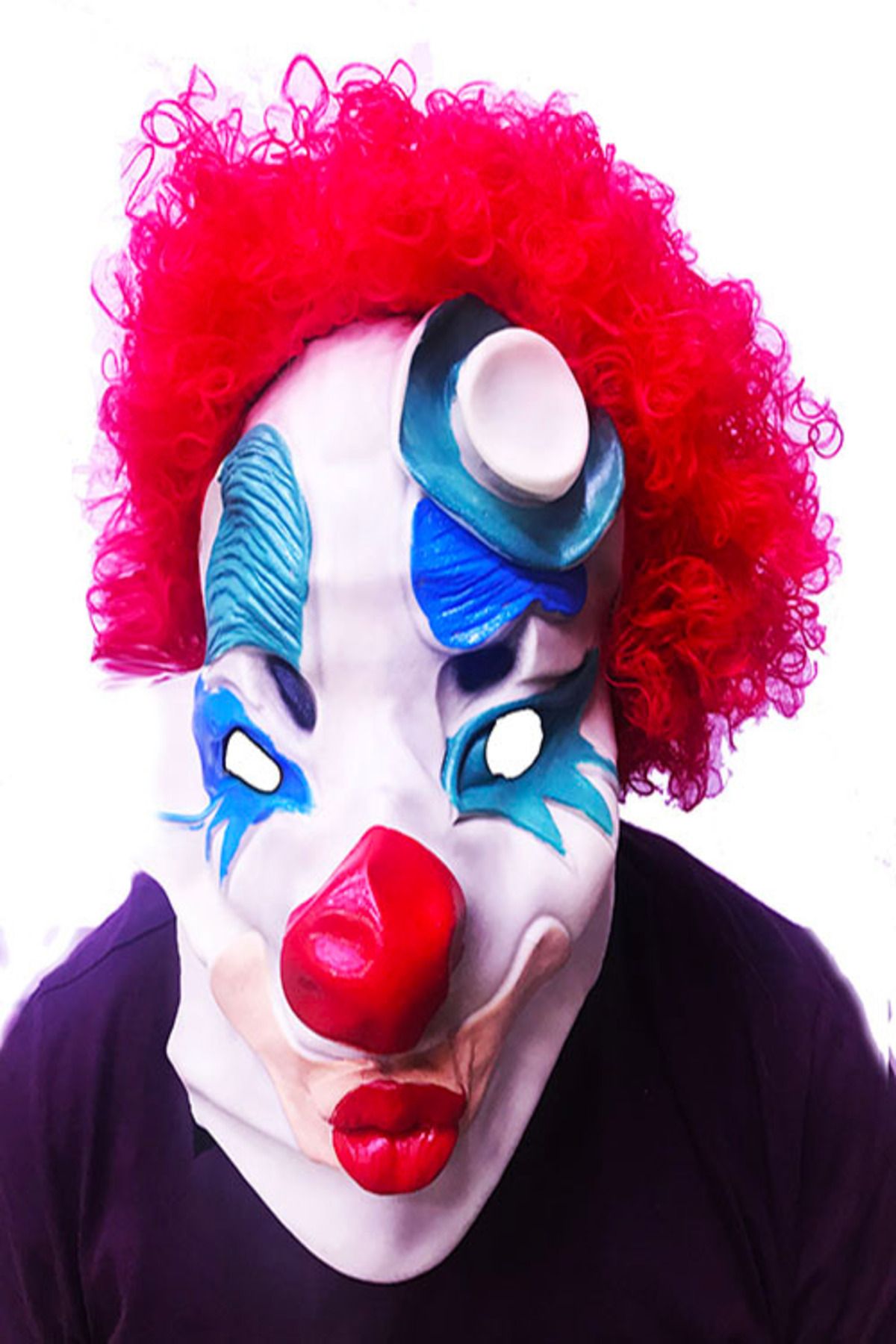 Serero Parti Kırmızı Renk Afro Bonus Peruklu Palyaço Lateks Et Maske