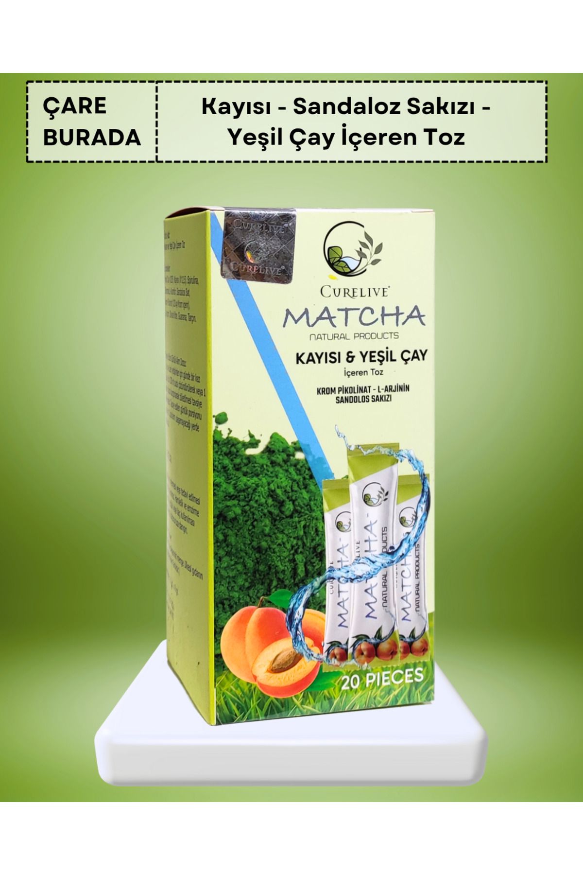 Çare Burada Matcha (Kayısı, Yeşilçay, Krom Pikolinat, Sandaloz Sakızı)