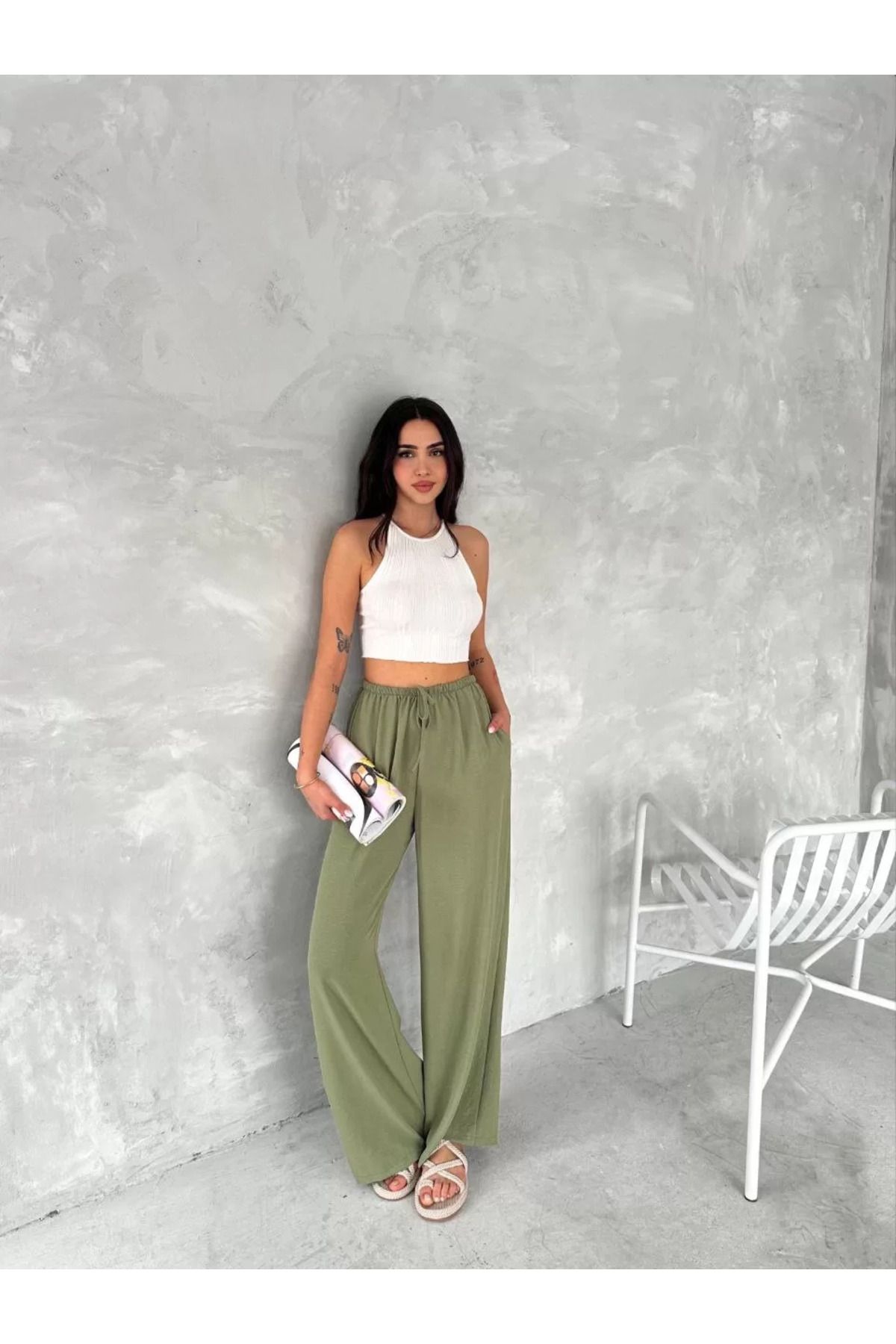 C&Z Collection Ayrobin Oversize Kadın Pantalon - Mint Yeşili