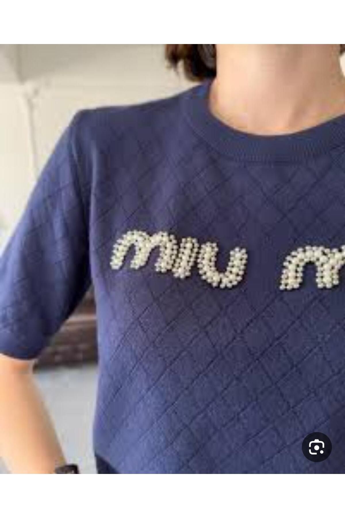 Abalı Yeni sezon triko pamuklu, yazlık yumuşak inci, taşlı detaylı bluz , Alena model.