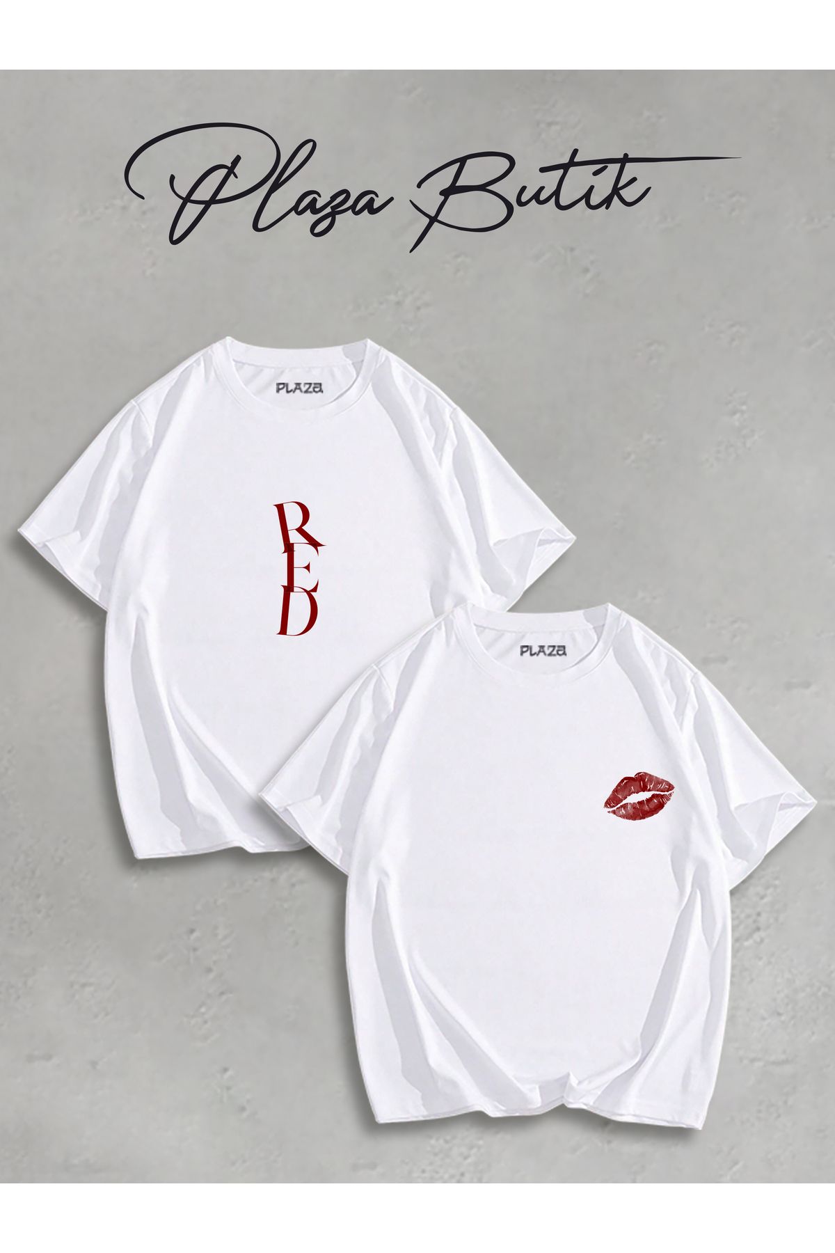 Plaza Butik 2'li Red Lip Baskılı Oversize T-shirt