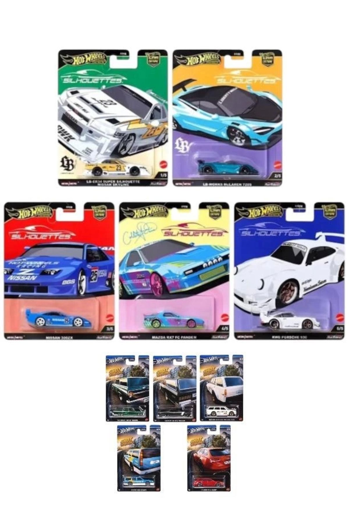 Hotwhells Premium Car Culture 2025 Silhouettes + Hot Wagons Araba Seti HWR56