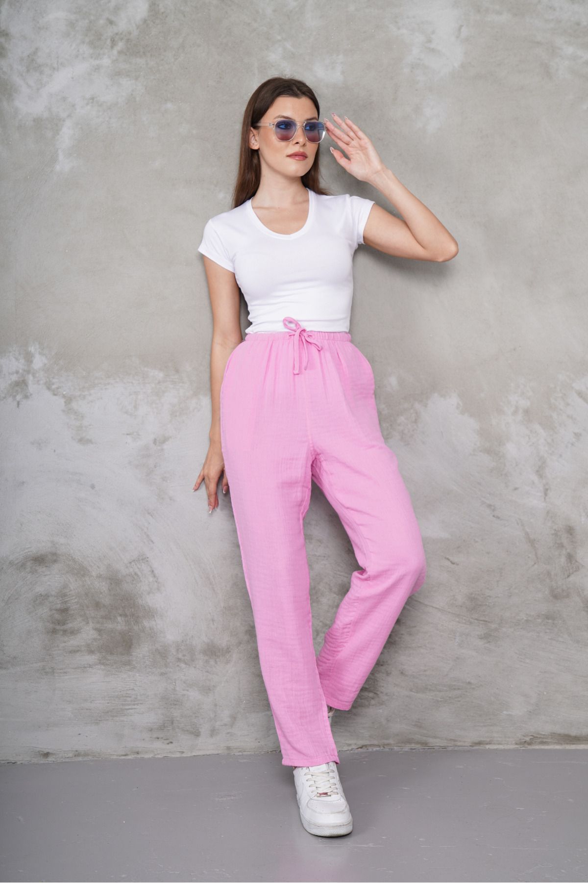 macharel jeans Müslin Düz Paça Cepli Pantolon