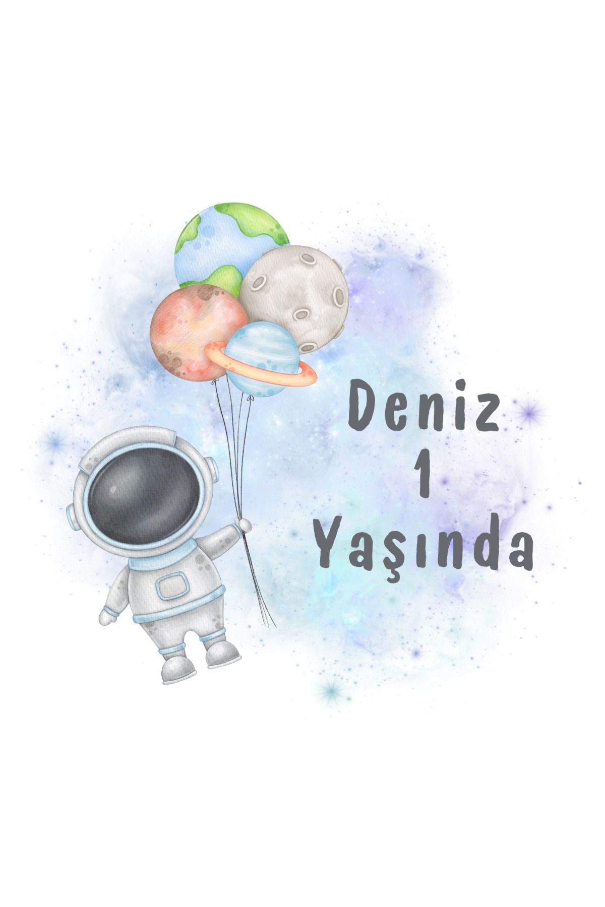 Pera İsme Özel Astronot/Uzay Tema Yuvarlak 4 Cm Etiket 70 Adet