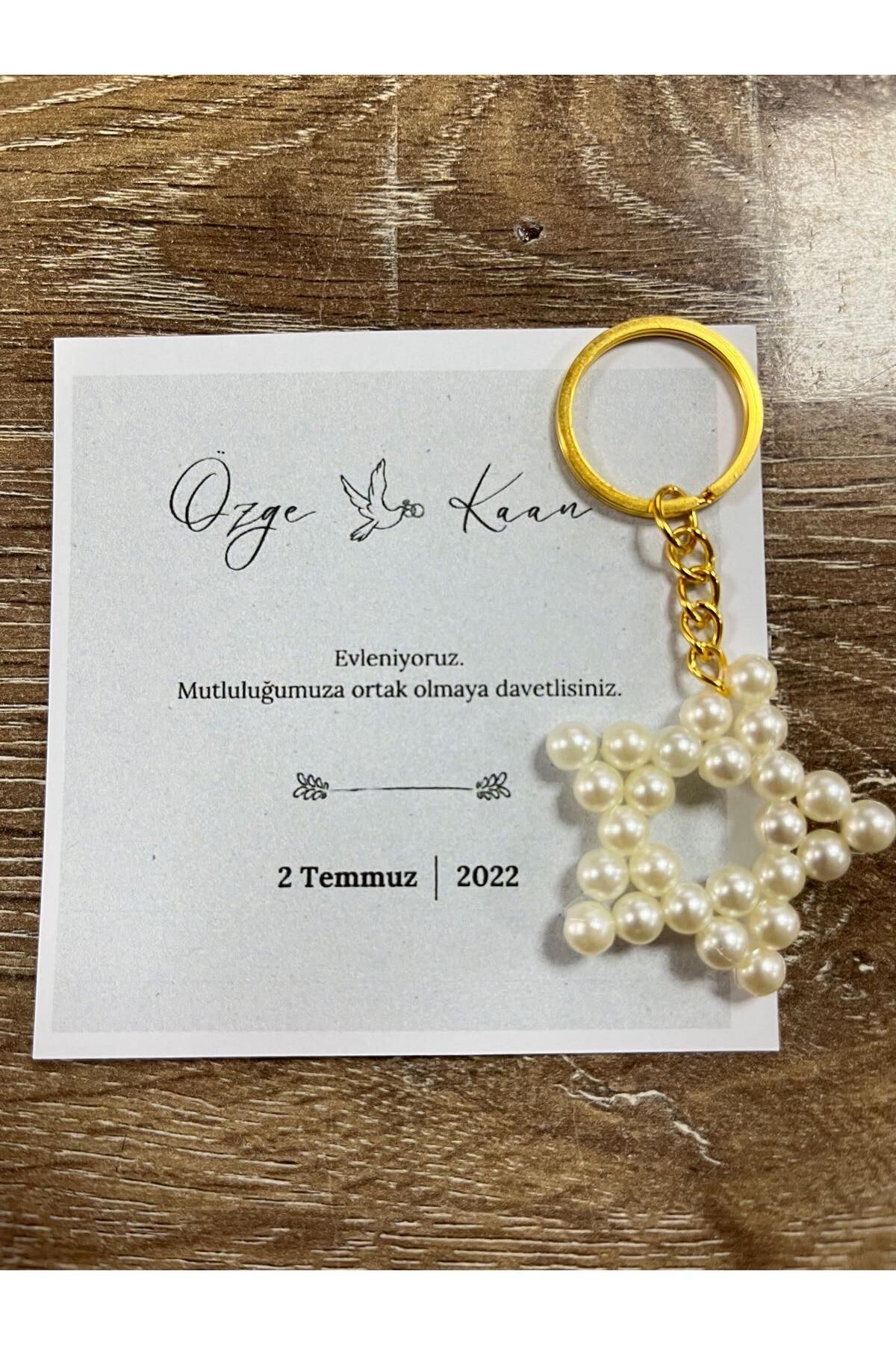 HEN GSM kisisellestirilebilir kart 15 adet inci yıldız anahtarlık nikah düğün kına nişan sünnet hafizlik