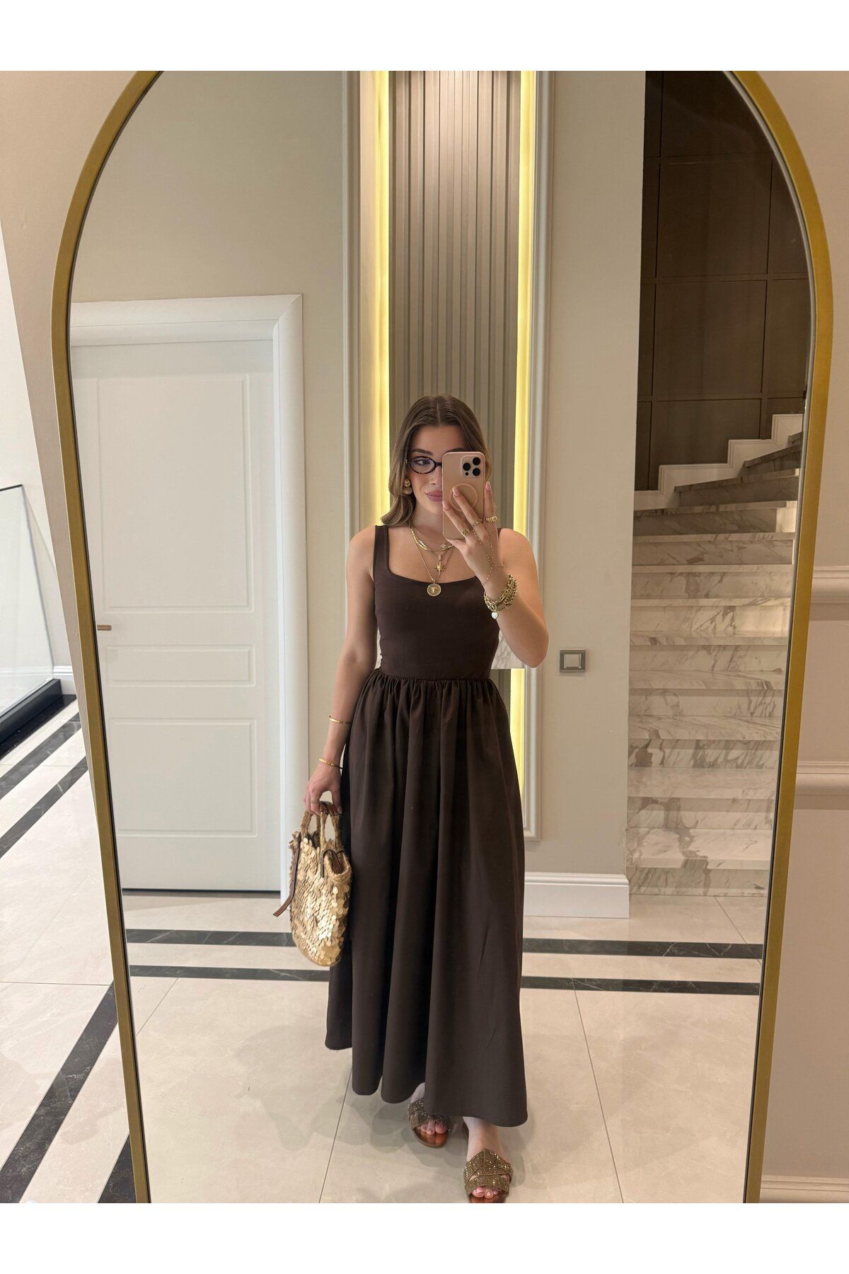 Hotfashion KARE YAKA SIFIR KOLLU KLOŞ ELBİSE