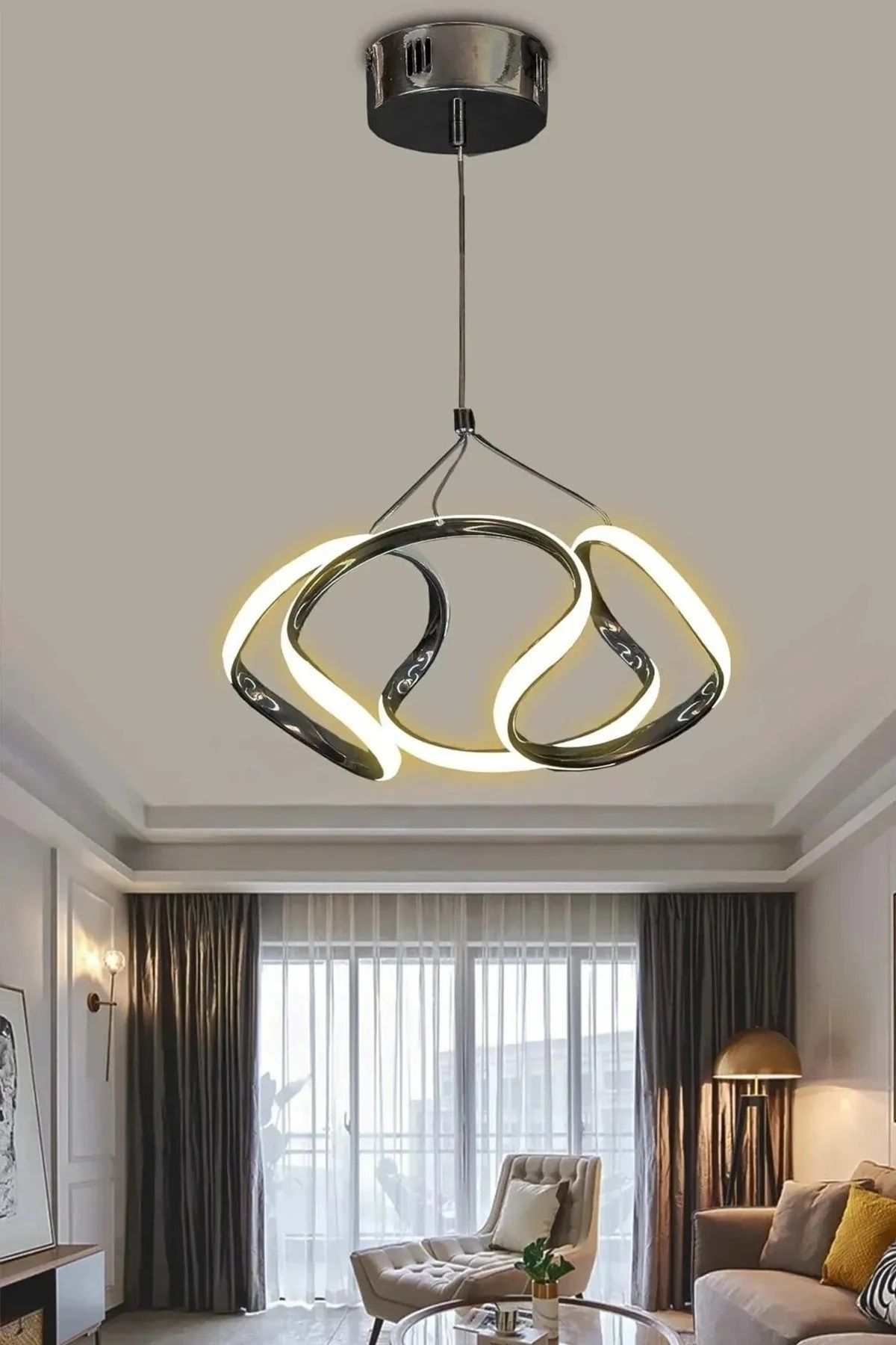RSCOLLECTIONS Dron Led Avize 3 mt - Salon & Oturma Odası Avizesi Kumandasız Siyah