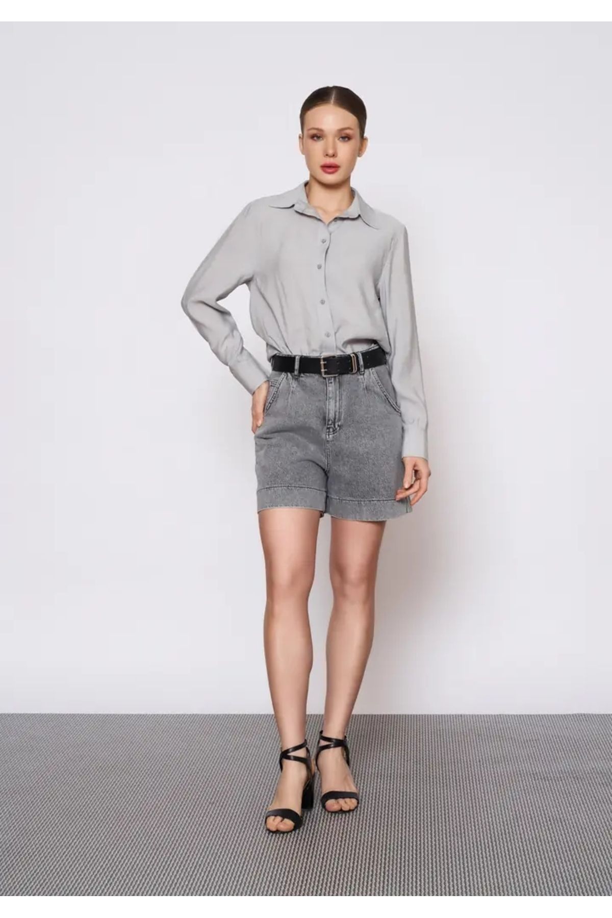 EUROFASHION Gri Mini Jean Şort