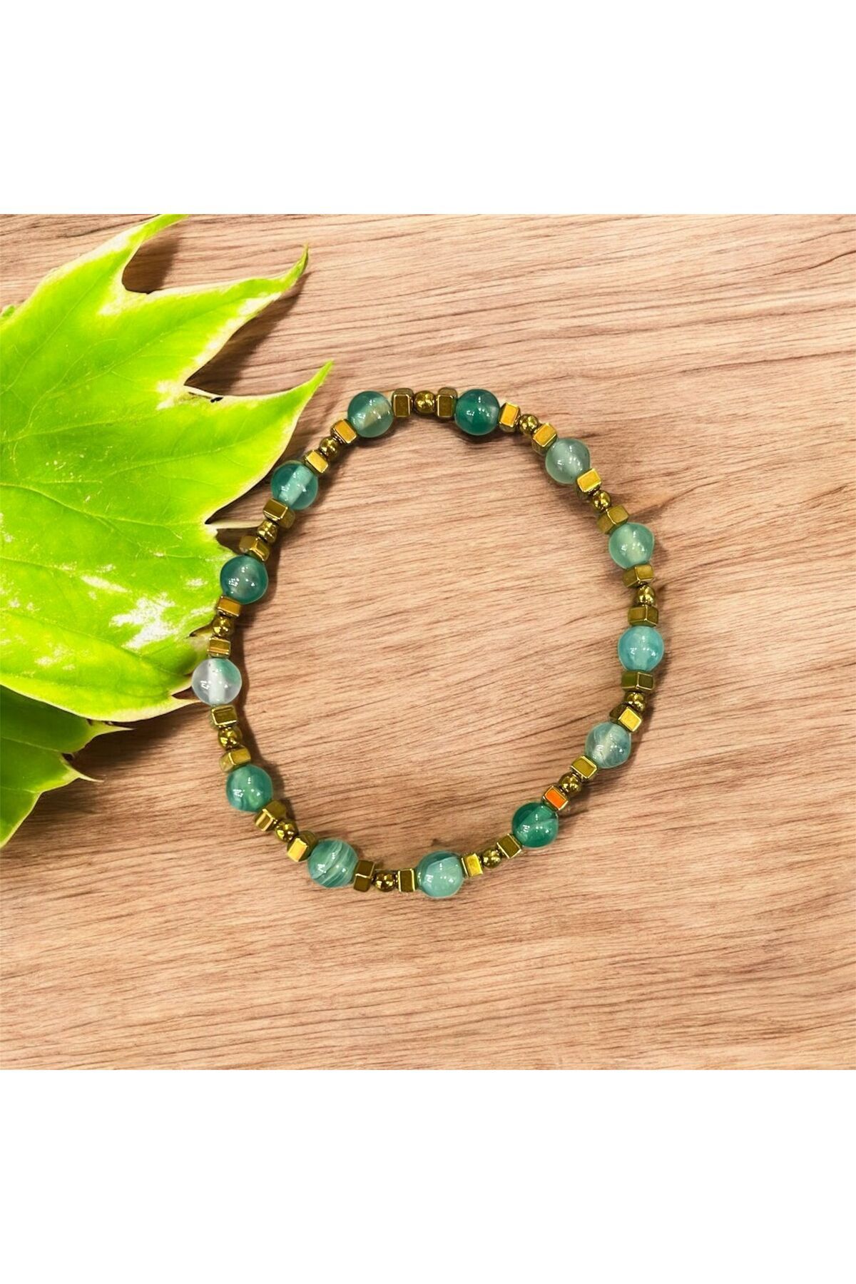 AURA STONE Yeşil Akik Hematitli 6mm Bileklik