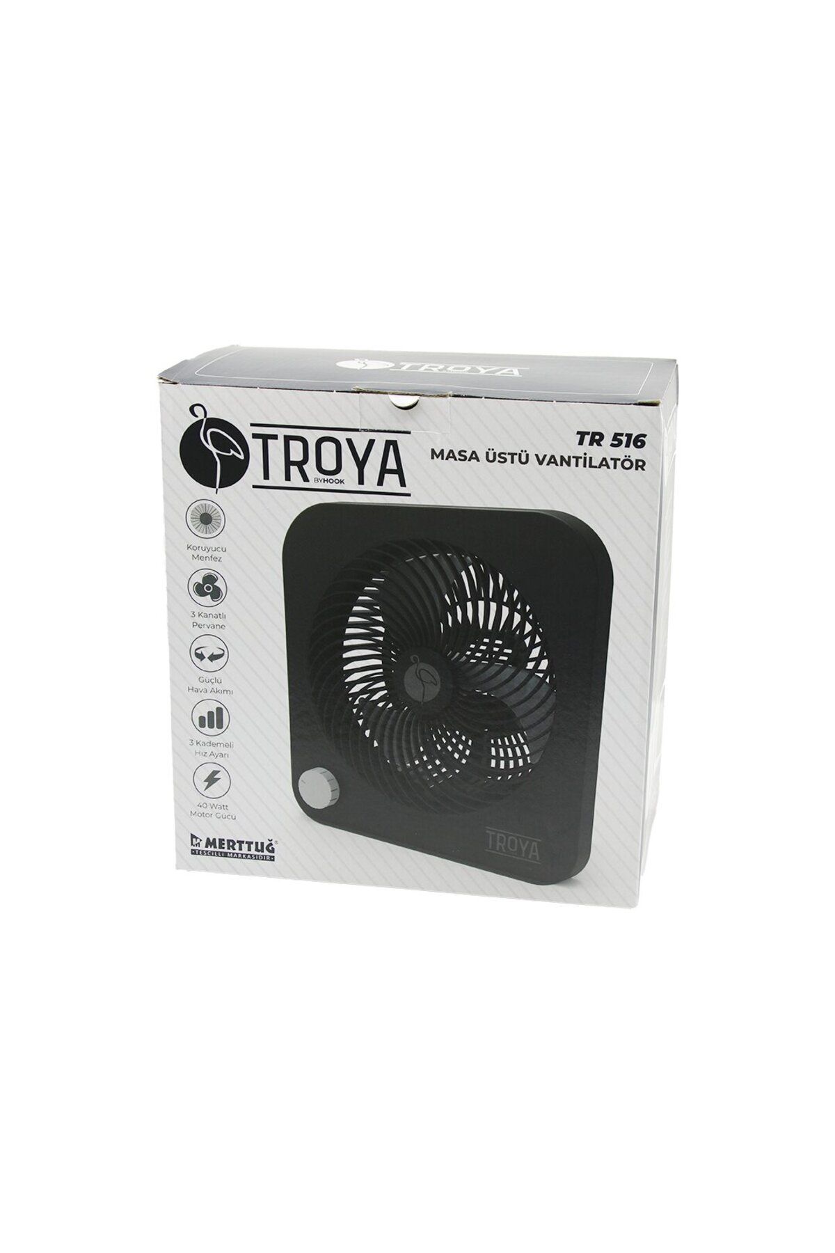Mu Art Ahşap Masa Üstü Vantilatör Fan=22cm 3 Kademe Hiz 40w 3 Pervane Siyah Pls.stand=28x27x13cm Tr-516 (517