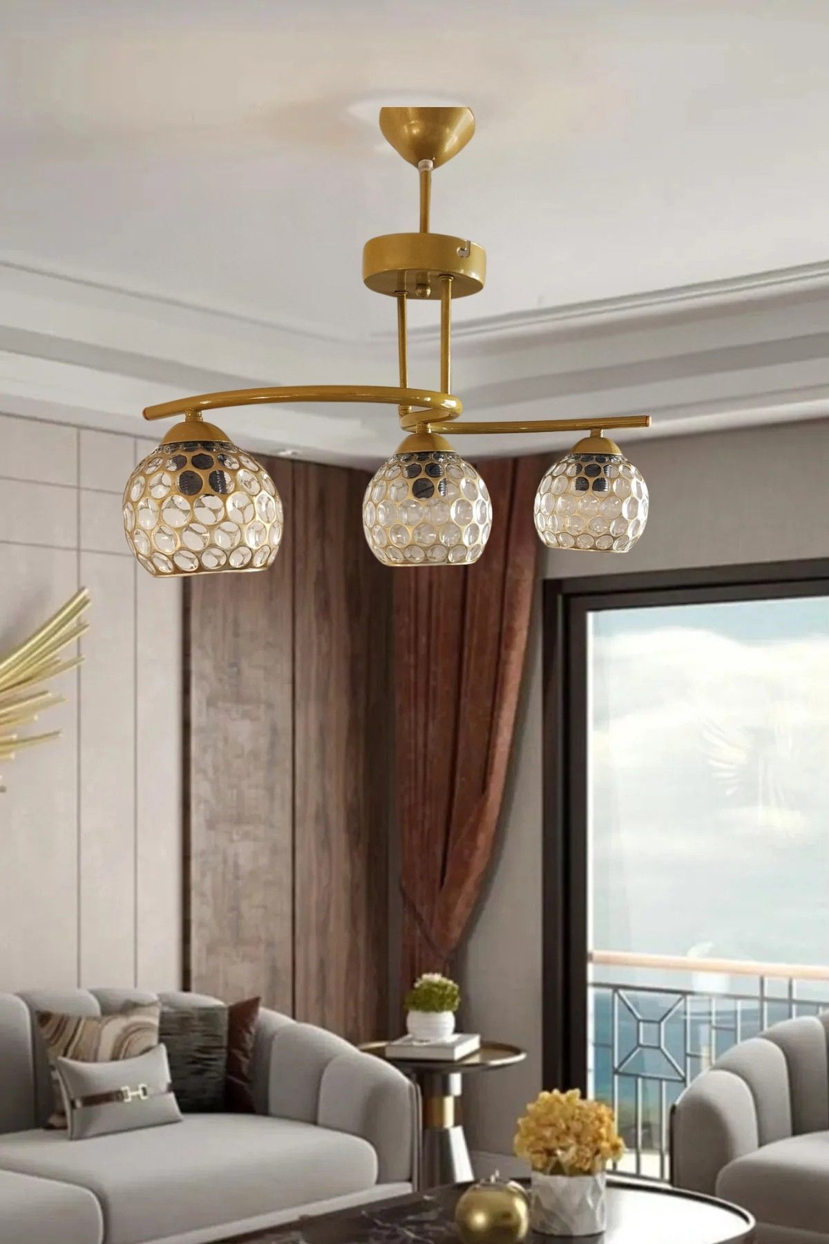 ABAJUR EVİM ilkim gold kasa 3lü avize