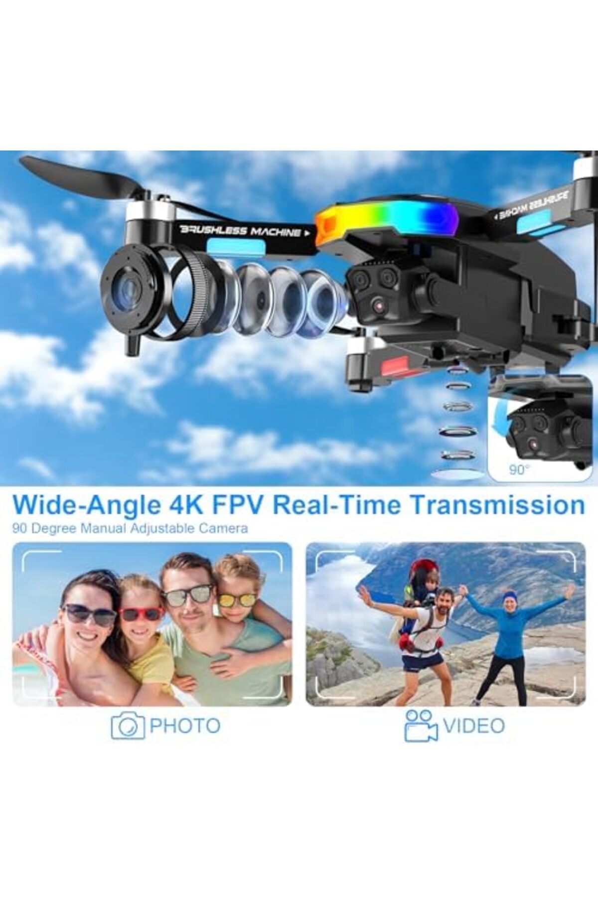 Cesiro-Drone with 4K camera, GuKKK mini drone with 2 HD cameras, foldable FPV live broadcast drone, camera 2