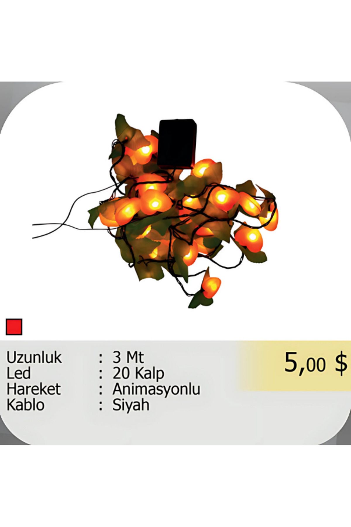 ELKHOUSE ElektrikHouse LED Peri Işığı 20 Kalp - Animasyonlu 3 Metre