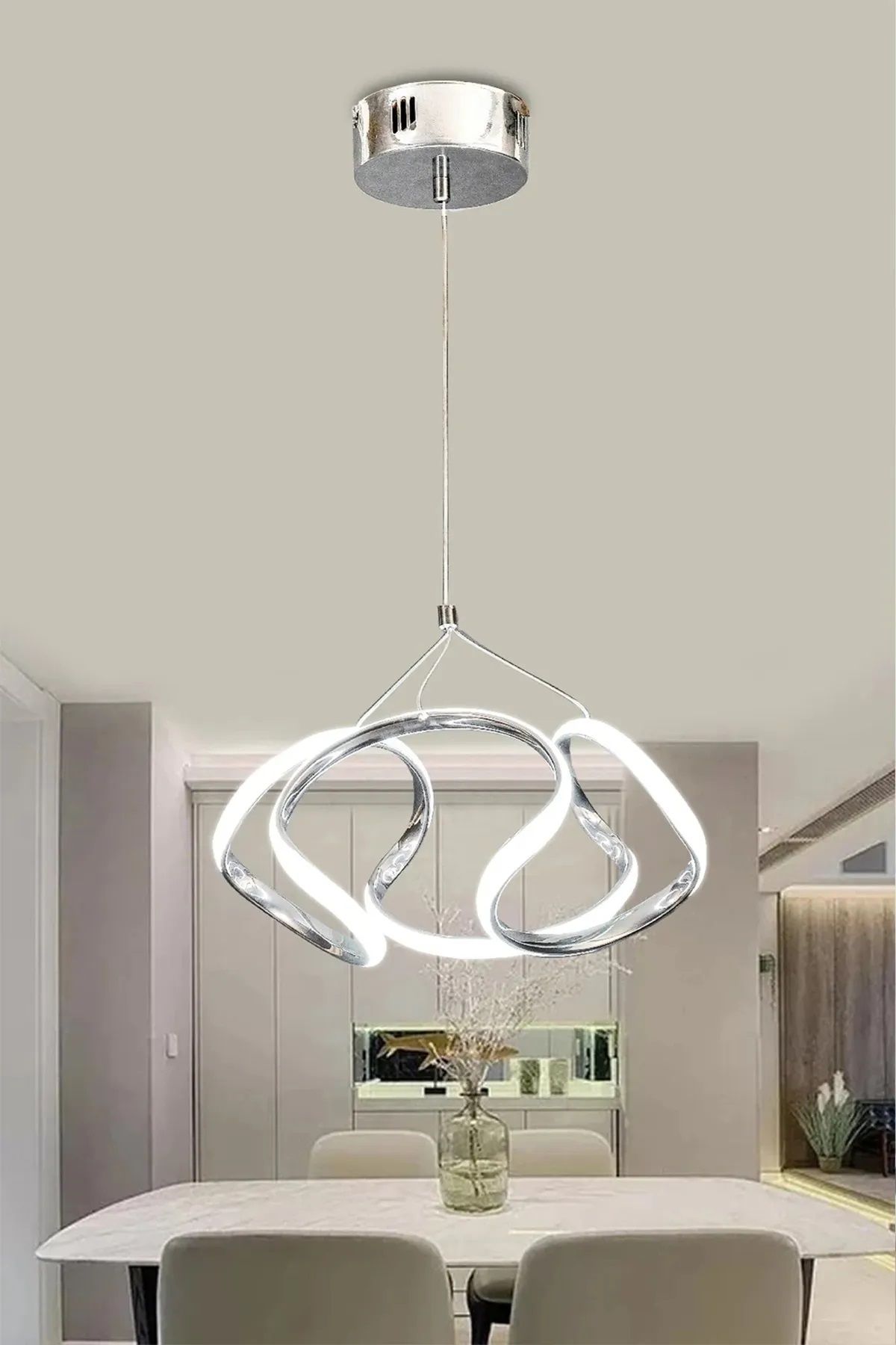 RSCOLLECTIONS Dron Led Avize 3 mt - Salon & Oturma Odası Avizesi Kumandalı Krom