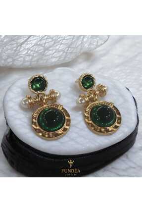 Fundéa Jewelry Sonsuz Akşam Küpesi Yeşil Renk - Vintage Taşlı Parlak Küpe - I...