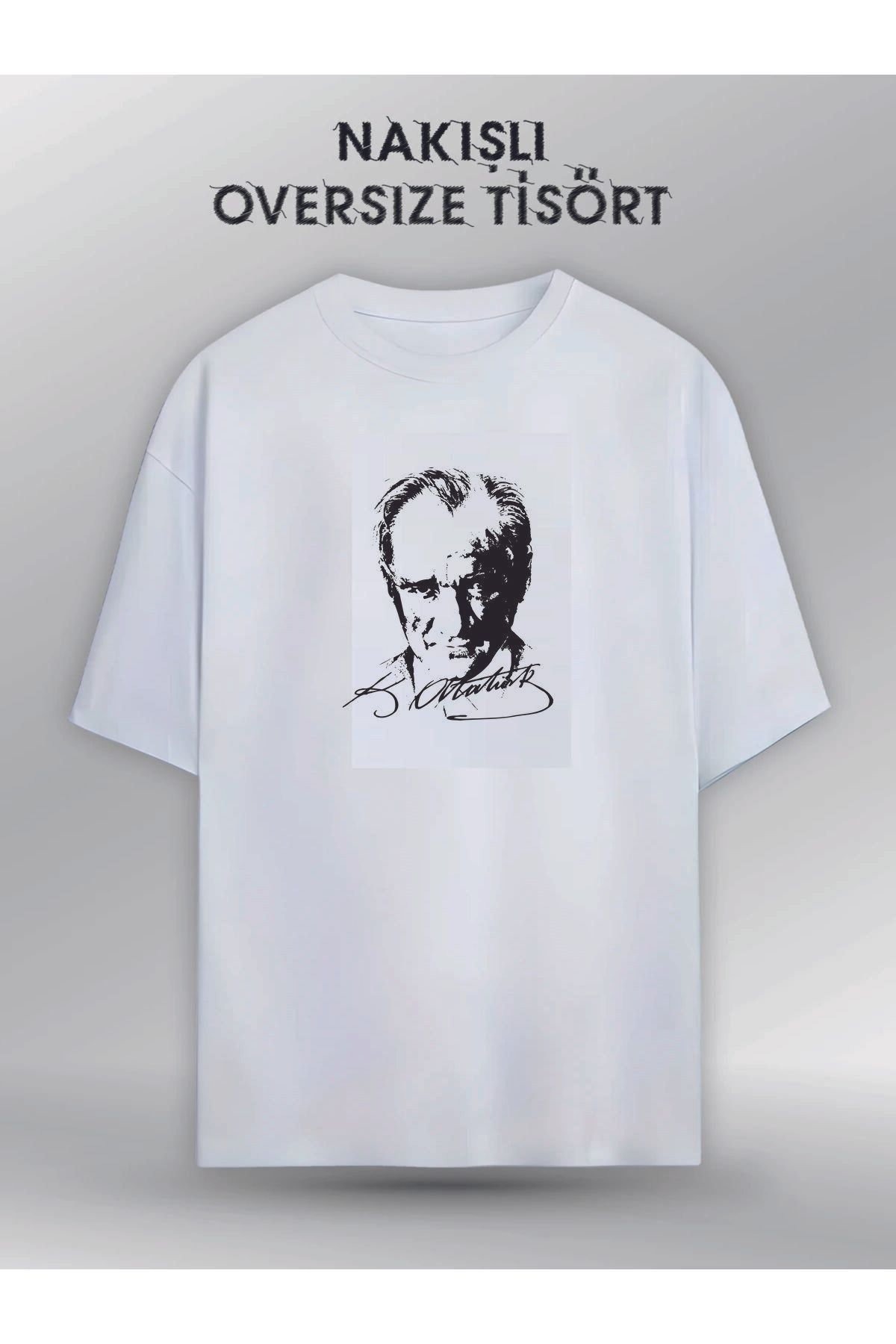 HOFFNUNG T Shırt Atatürk Baskılı Beyaz Kısa Kollu T-shırt