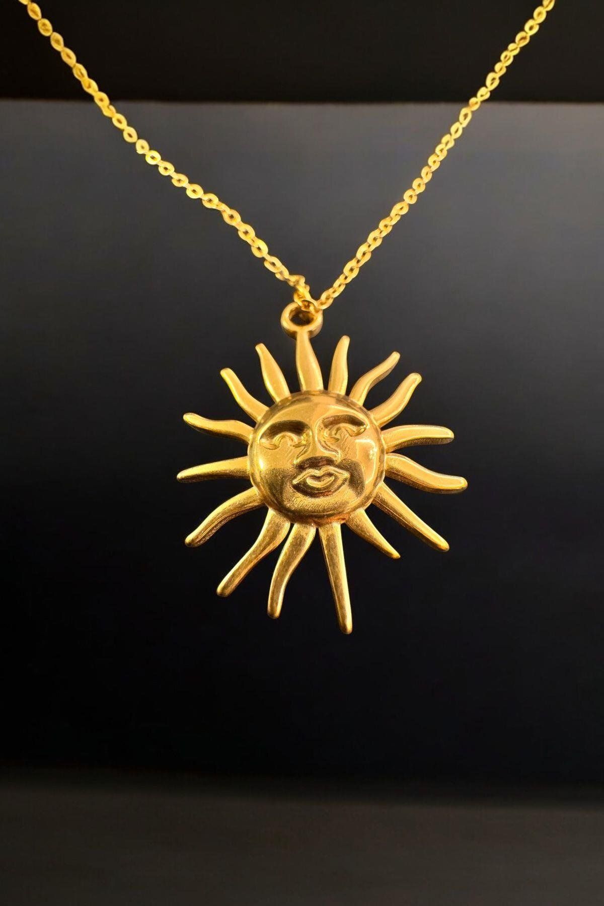 Raneel Kazançlı Alışveriş Altın Kaplama Görünümlü Zincir Güneş Kolye Gold