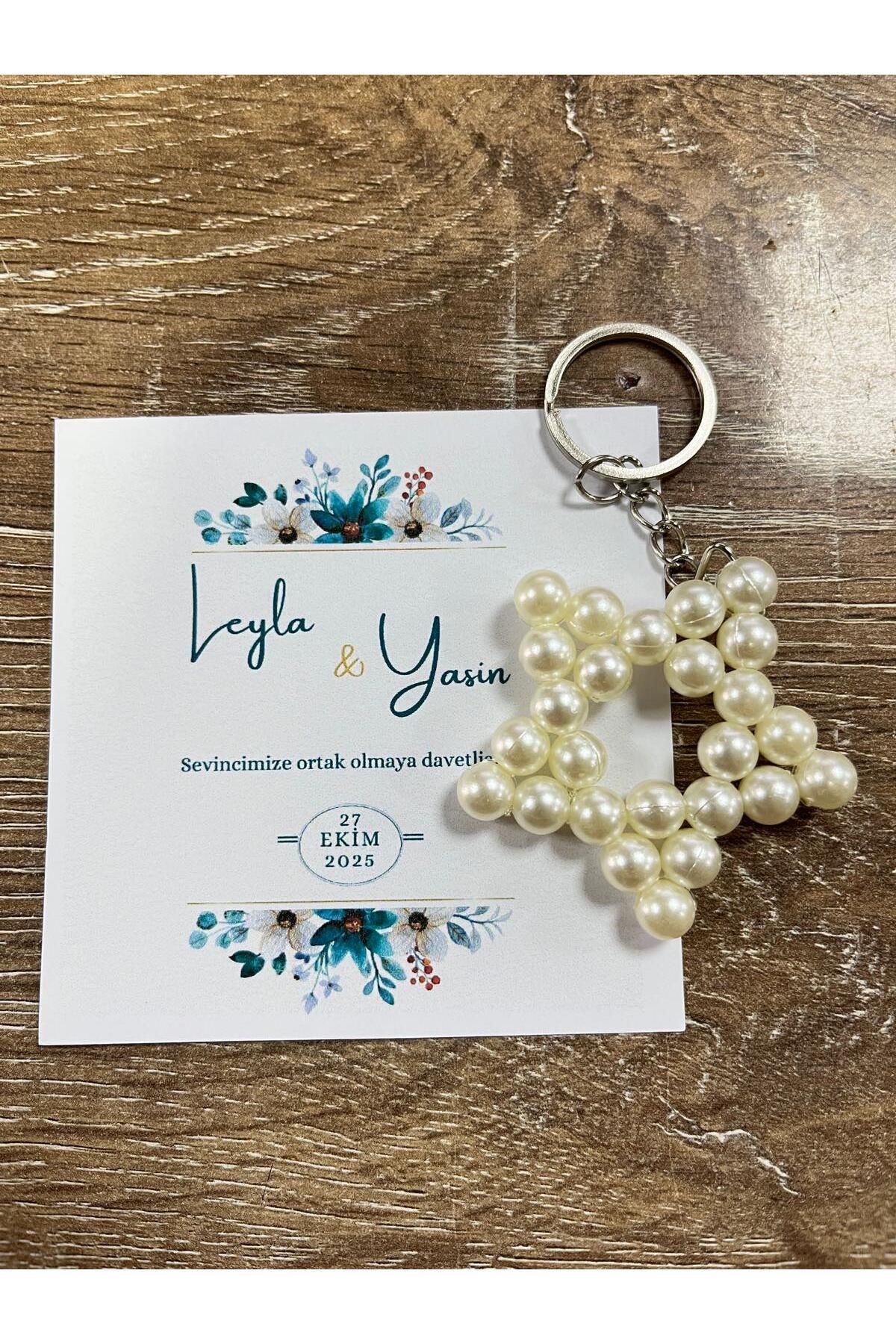 HEN GSM kisisellestirilebilir kart 15 adet inci yıldız anahtarlık nikah düğün kına nişan sünnet hafizlik