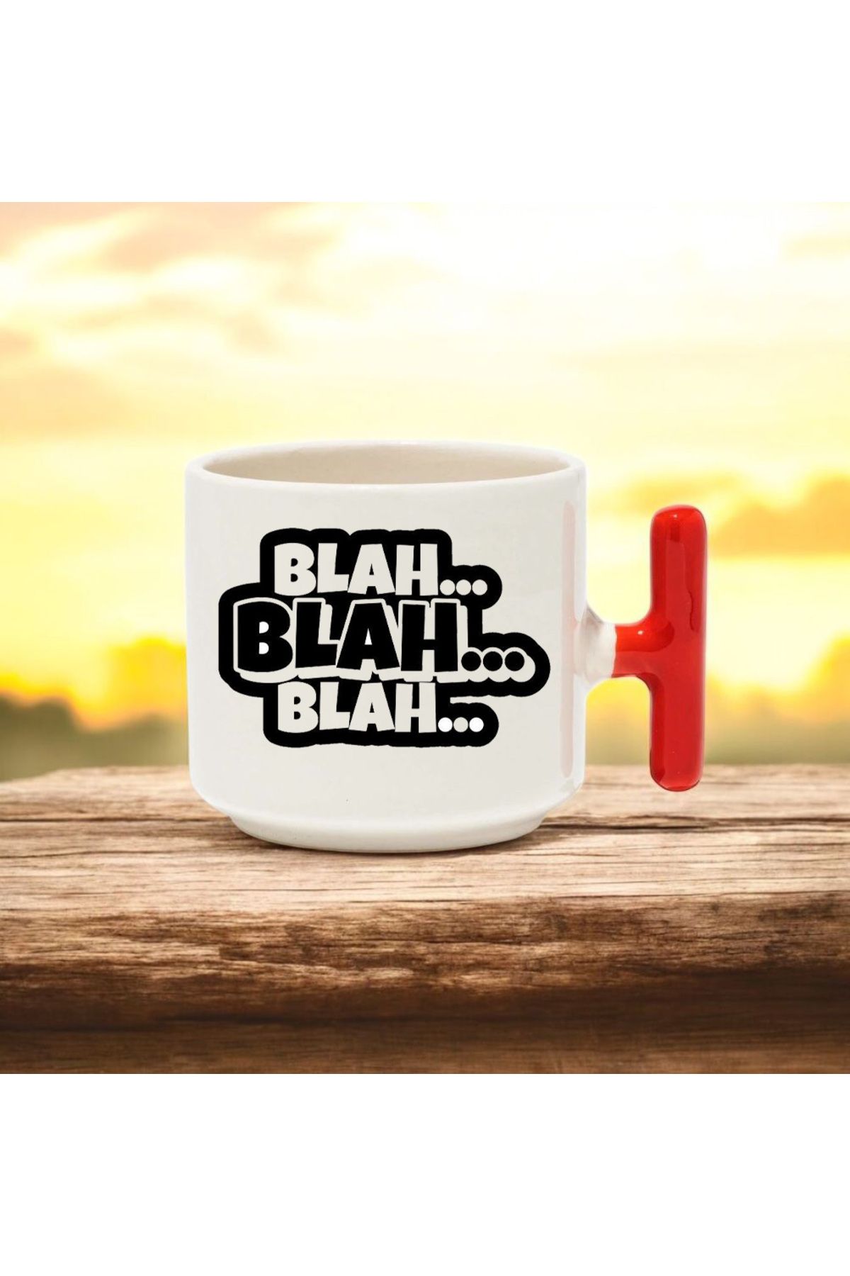 BB TRADE Blah Blah Tasarımlı Kırmızı T Kulplu Seramik Baskılı Kupa Bardak 250 ML