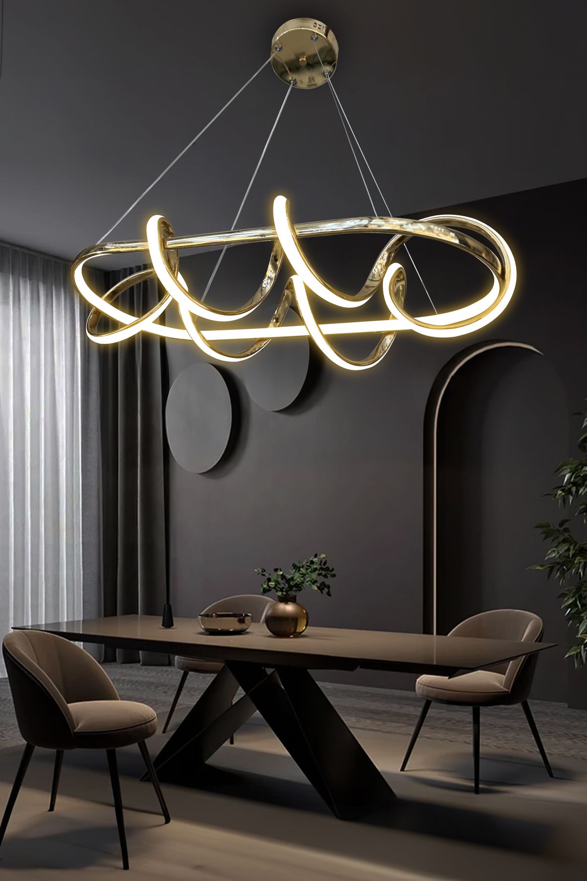 RSCOLLECTIONS Kuzey Kıvrım Masaüstü Led Avize Kumandalı Gold