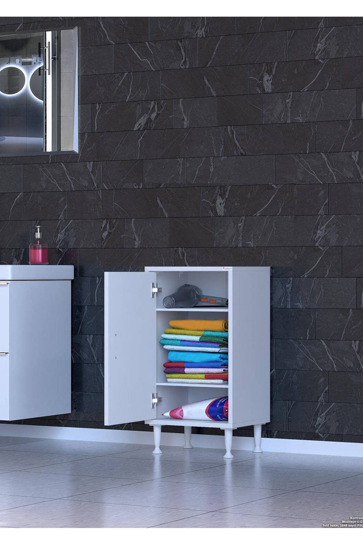 Modilayn 40x75x32,5 cm’ lik 1 Kapaklı 3 Göz Raf Dolap Organizatör Mutfak Dolabı Çok Amaçlı Dolap