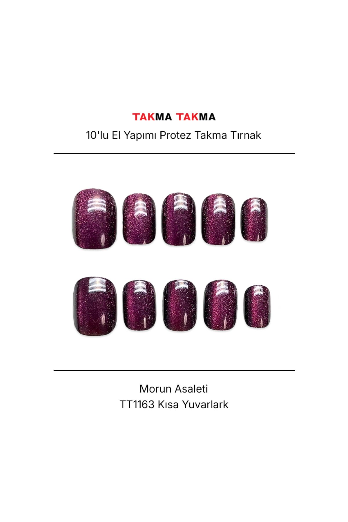 Takma Takma Tekrar Kullanılabilir El Yapımı Protez Takma Tırnak - Morun Asaleti - 10'lu TT1163 S-Mor