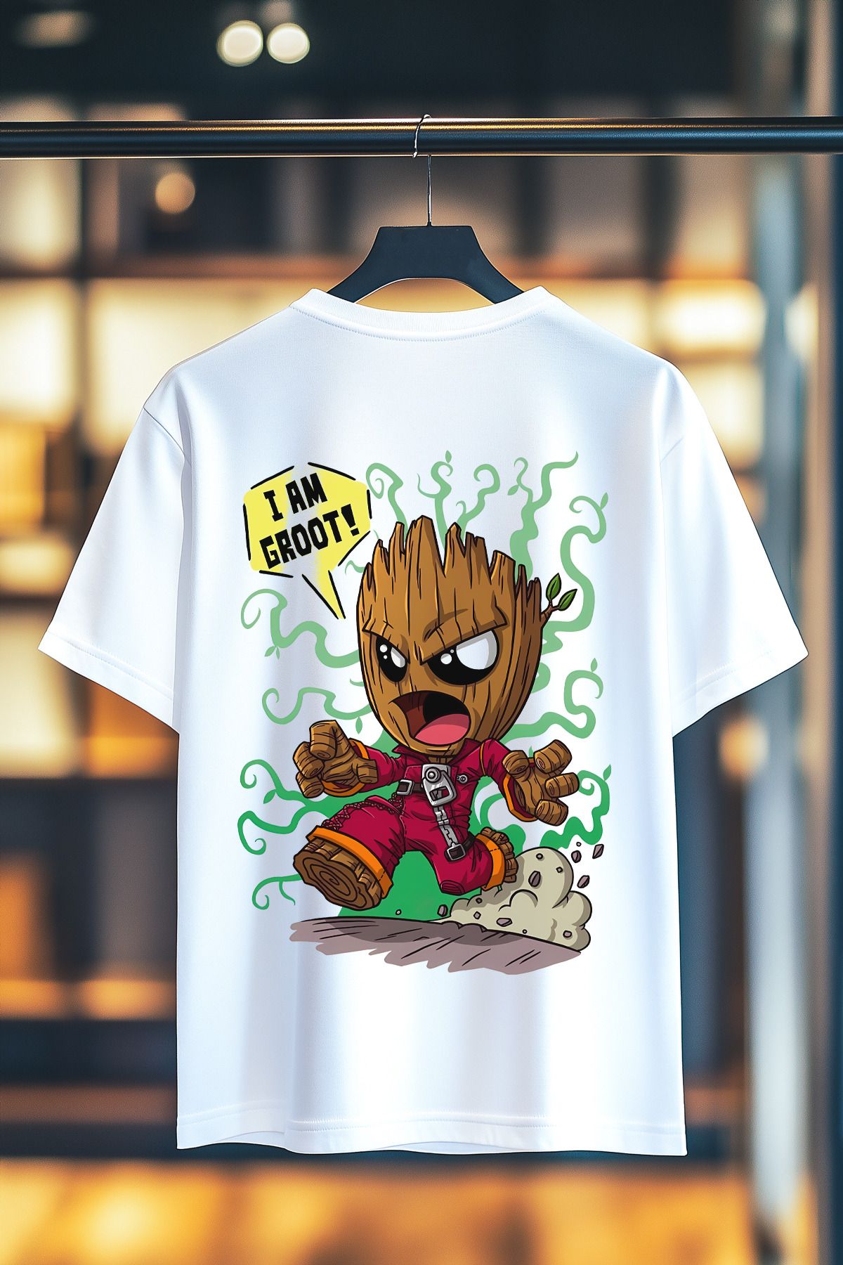 BookOrBook I am Groot %100 Pamuk Premium Kalite Sırt Baskılı T-Shirt