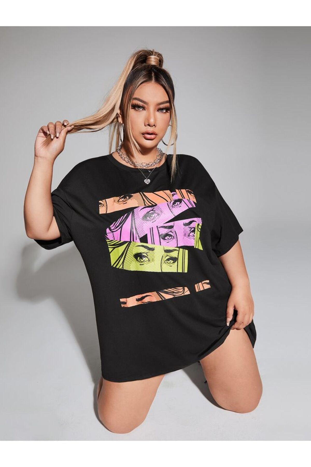 JANSO GROUP - KADIN KISA KOLLU TSHIRT BASKILI PAMUKLU