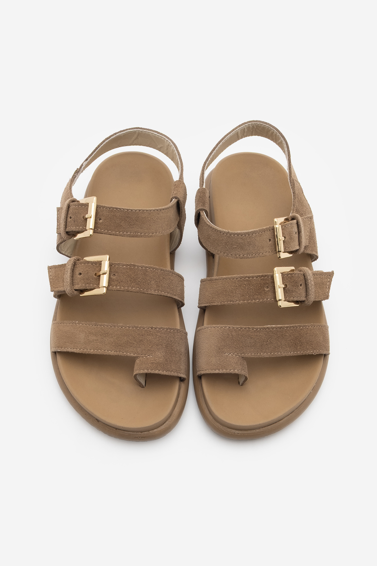 Marjin-Women's Genuine Leather Strappy Flip Flops Daily Sandals Dezit Camel Suede 6
