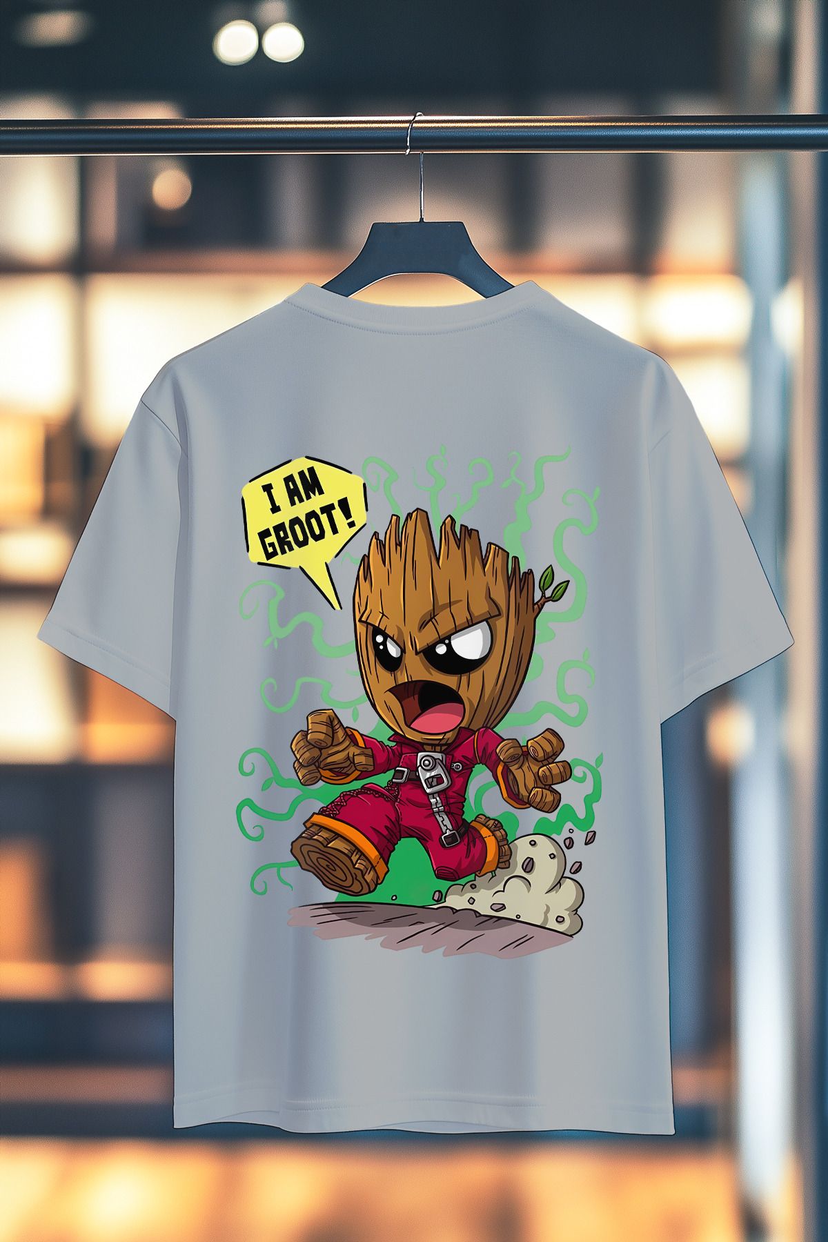 BookOrBook I am Groot %100 Pamuk Premium Kalite Sırt Baskılı T-Shirt