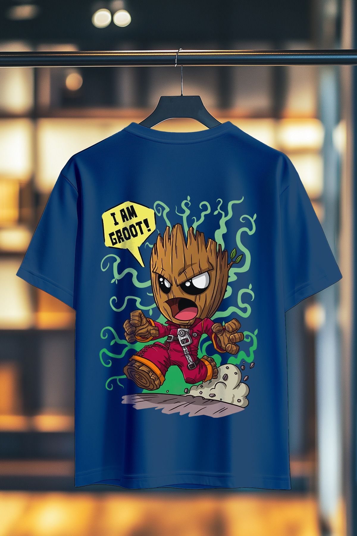 BookOrBook I am Groot %100 Pamuk Premium Kalite Sırt Baskılı T-Shirt