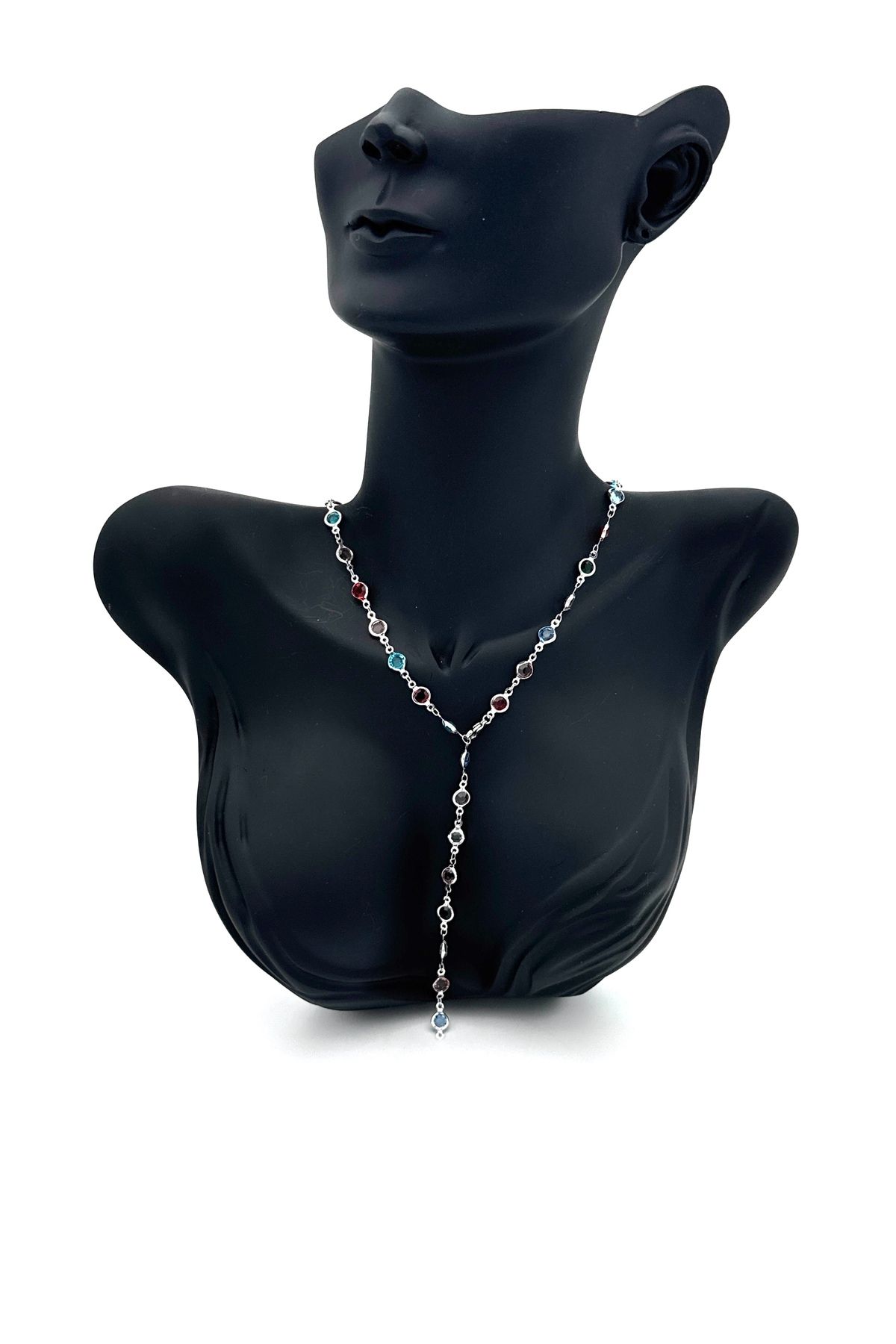 ELİOSA Çok Renkli Kararmaz Gümüş (stainless steel) Yuarlak Taşlı Y Çelik Kolye