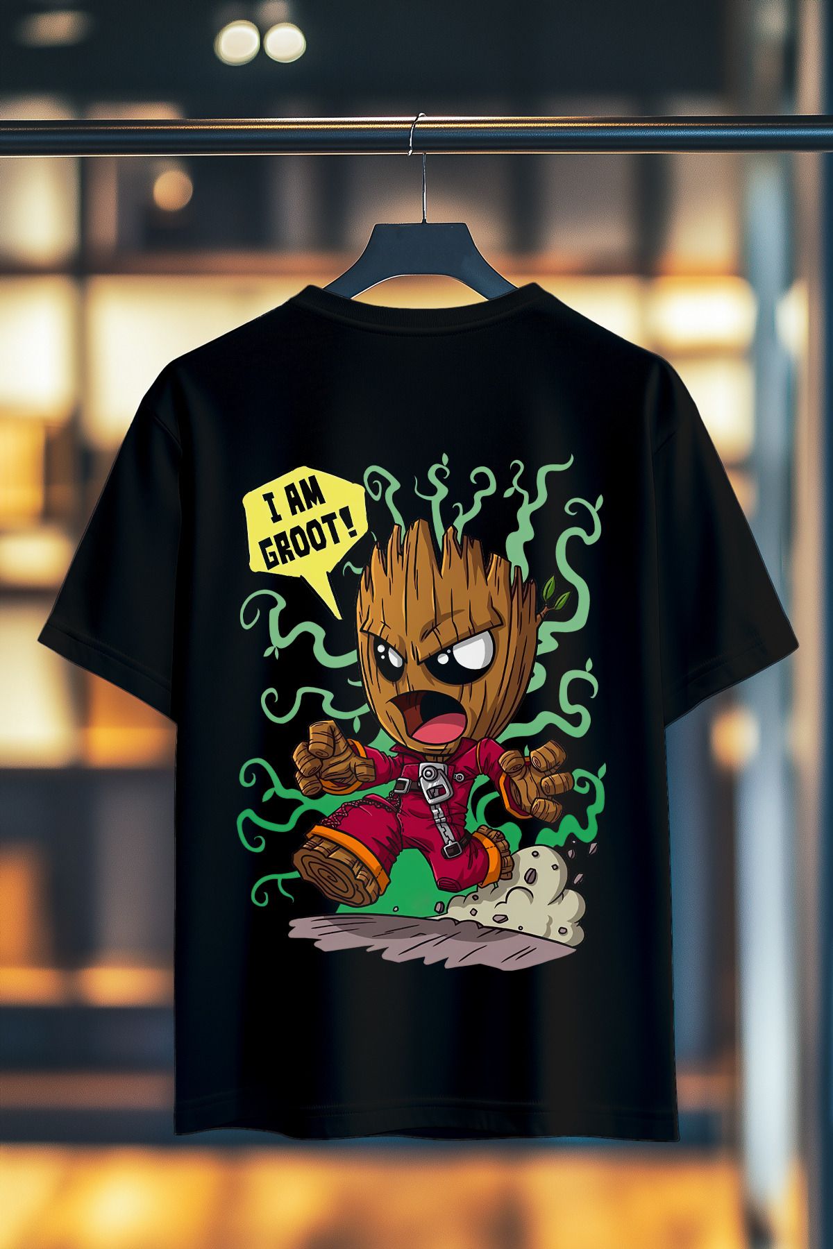 BookOrBook I am Groot %100 Pamuk Premium Kalite Sırt Baskılı T-Shirt