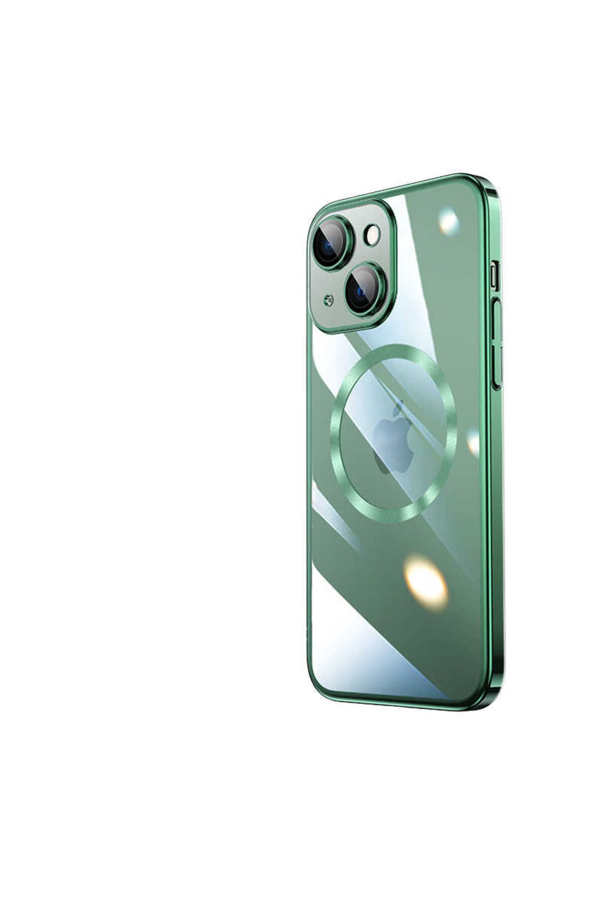 halkhouse İphone 14 Plus Kılıf Wireless Şarj Özellikli Sert PC Şık Riksos Magsafe Kapak