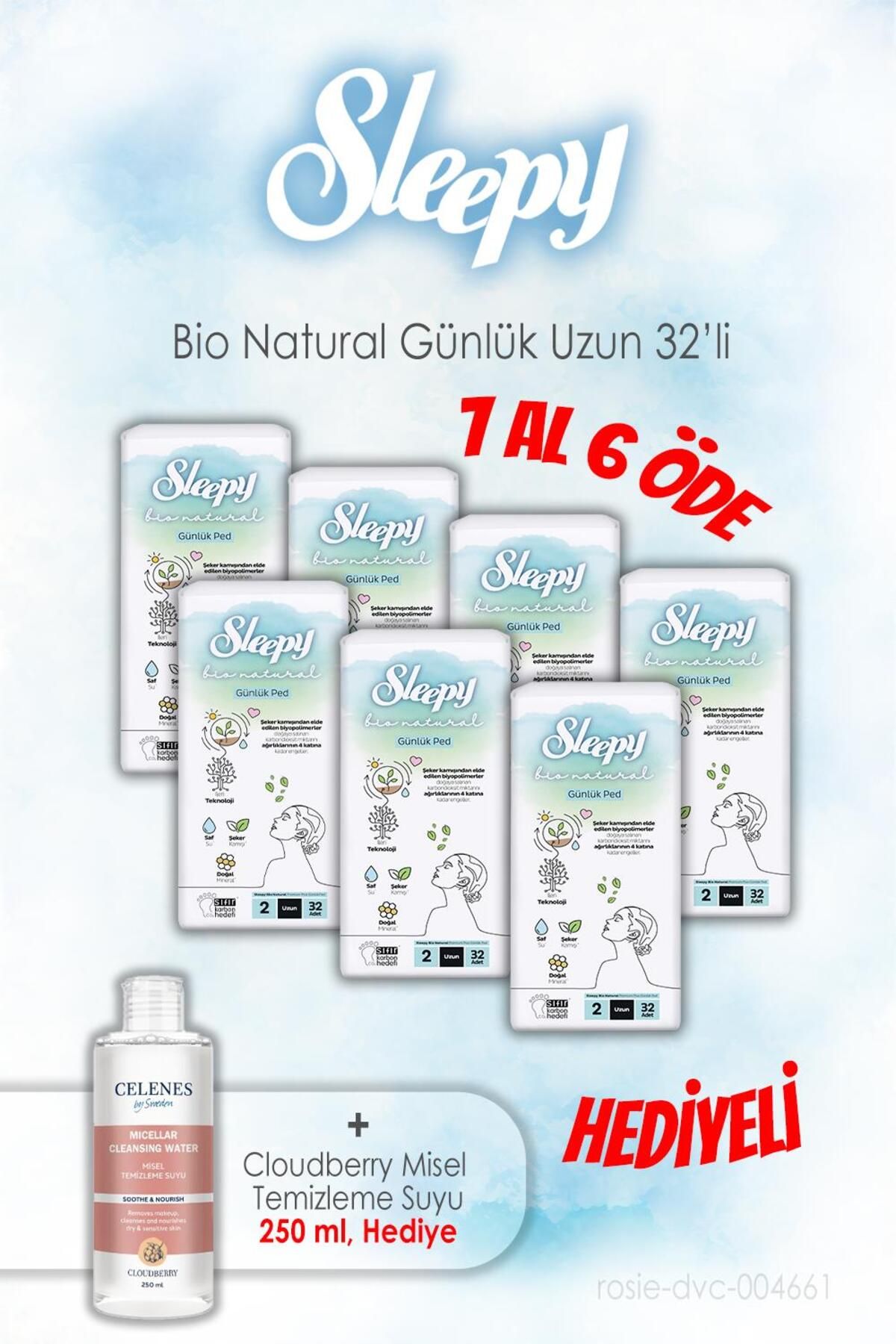 Sleepy 7 AL 6 ÖDE Sleepy 32'li Bio Natural Günlük Uzun ve 250 ML Temizleme Suyu