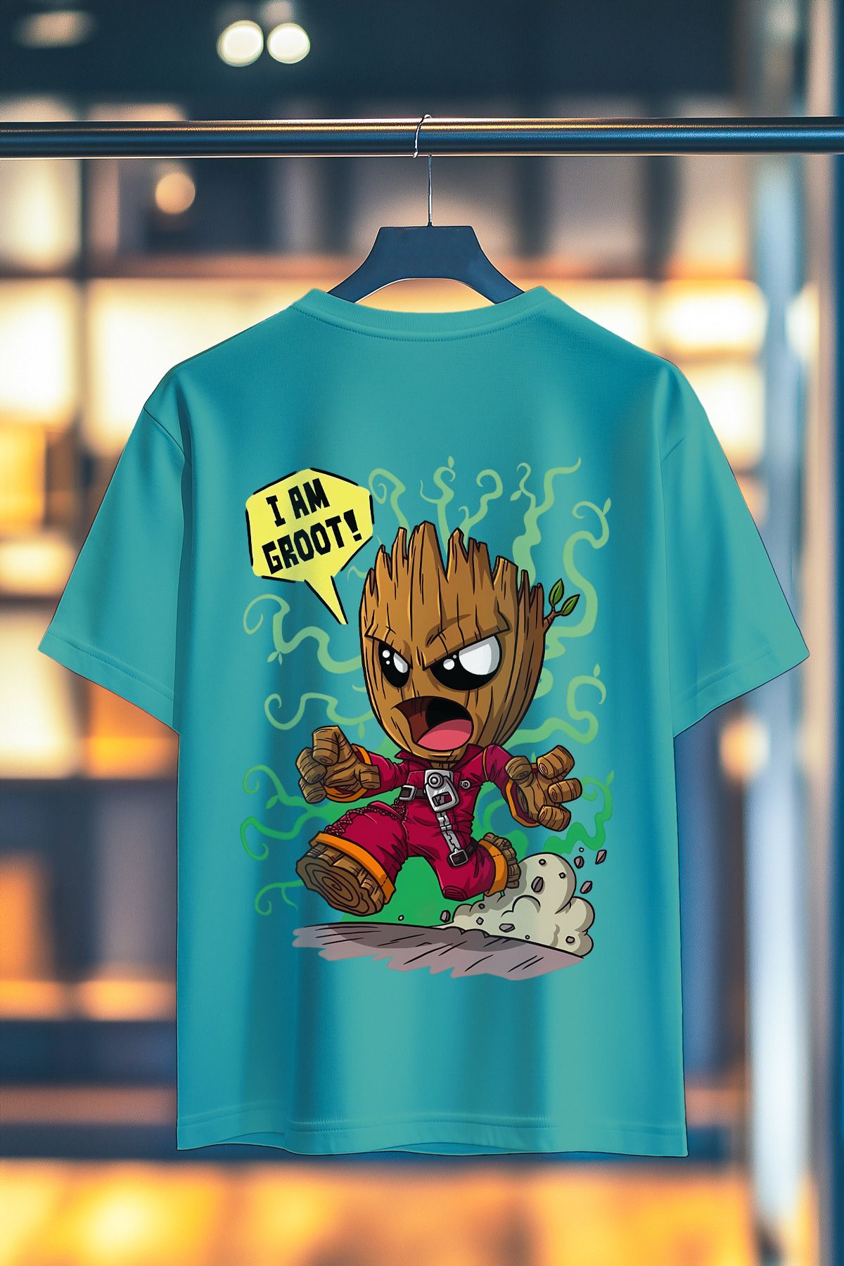BookOrBook I am Groot %100 Pamuk Premium Kalite Sırt Baskılı T-Shirt