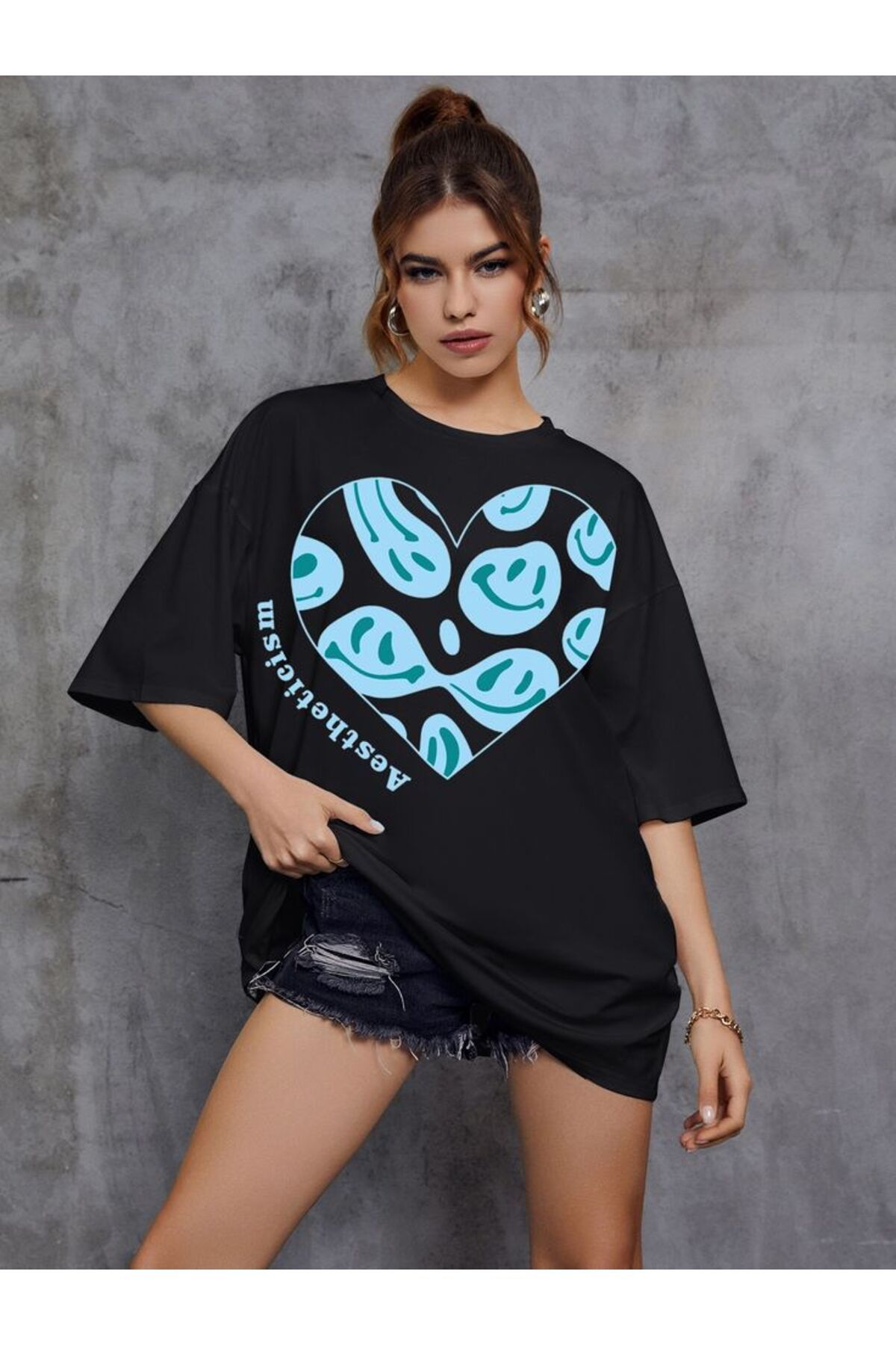 JANSO GROUP - KADIN KISA KOLLU TSHIRT BASKILI PAMUKLU