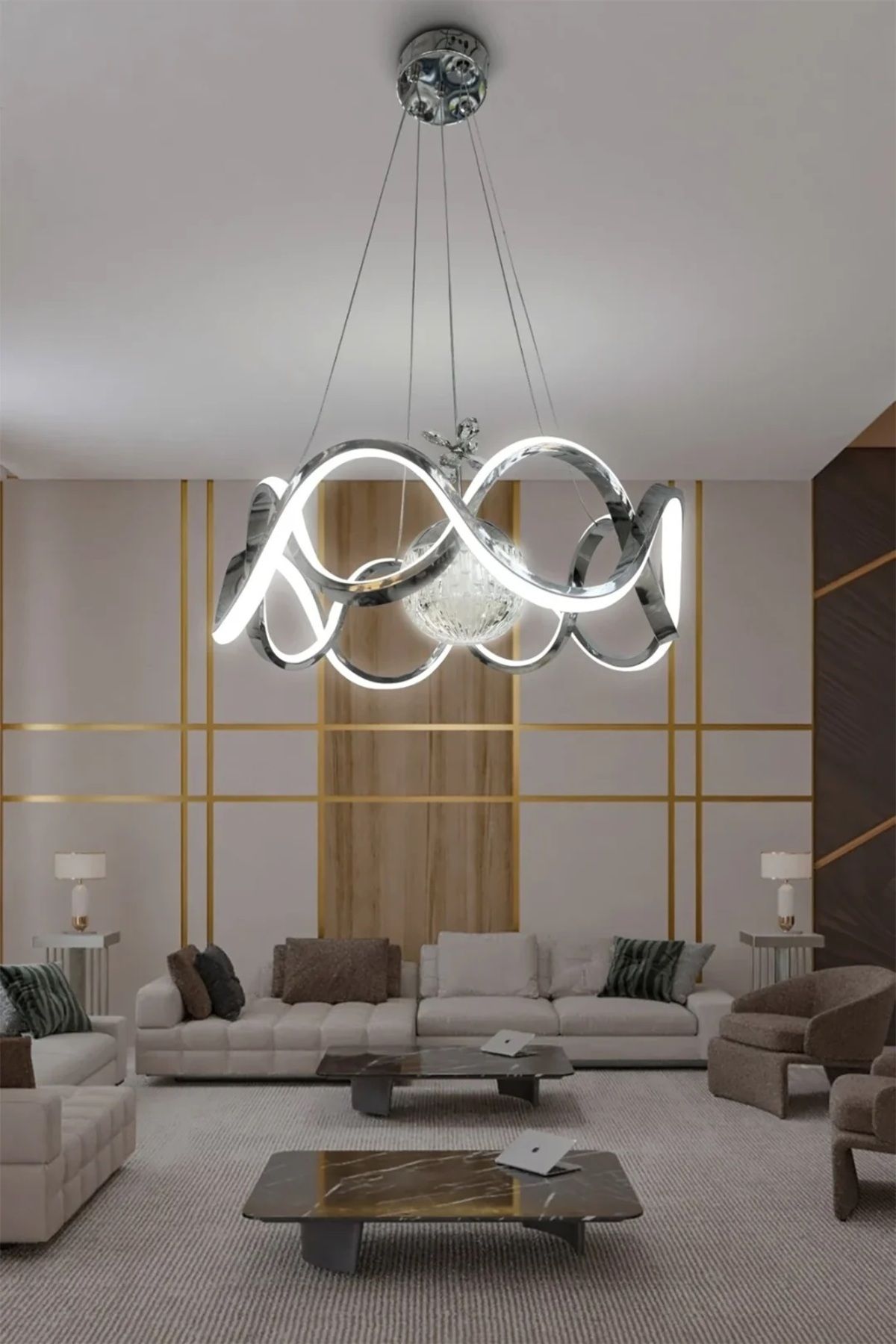 RSCOLLECTIONS Drift Modeli Modern Sarkıt Led Avize Kumandalı Krom